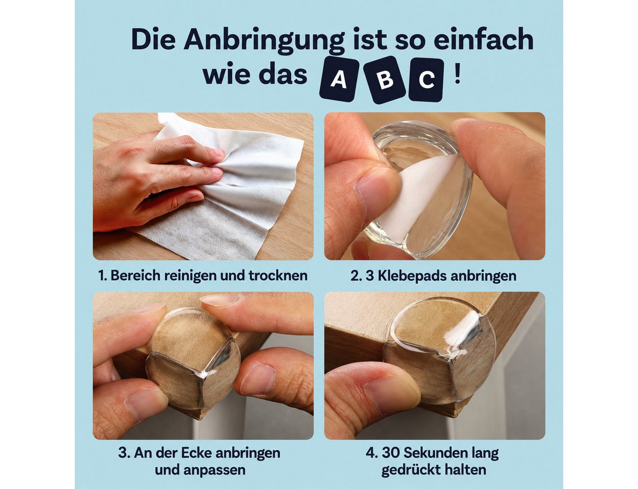 AIMAX Kindersicherung Eckenschutz 24 Stück transparent selbstklebend für Tisch und Möbel, Kantenschutz für Ecken an Holz Glas Metall Schrank und Arbeitsplatte Bild 4