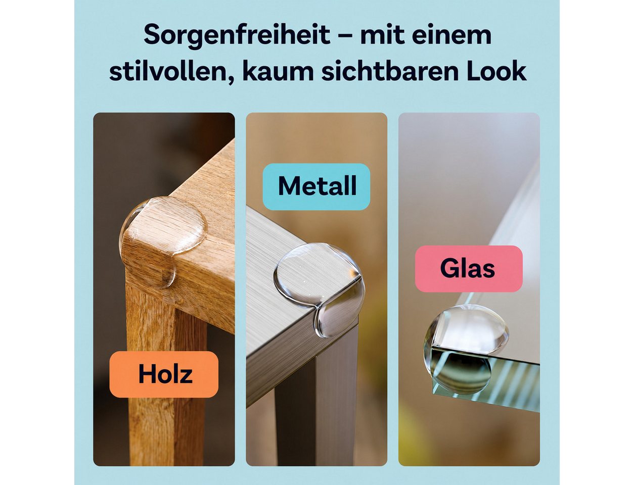 AIMAX Kindersicherung Eckenschutz 24 Stück transparent selbstklebend für Tisch und Möbel, Kantenschutz für Ecken an Holz Glas Metall Schrank und Arbeitsplatte Bild 5