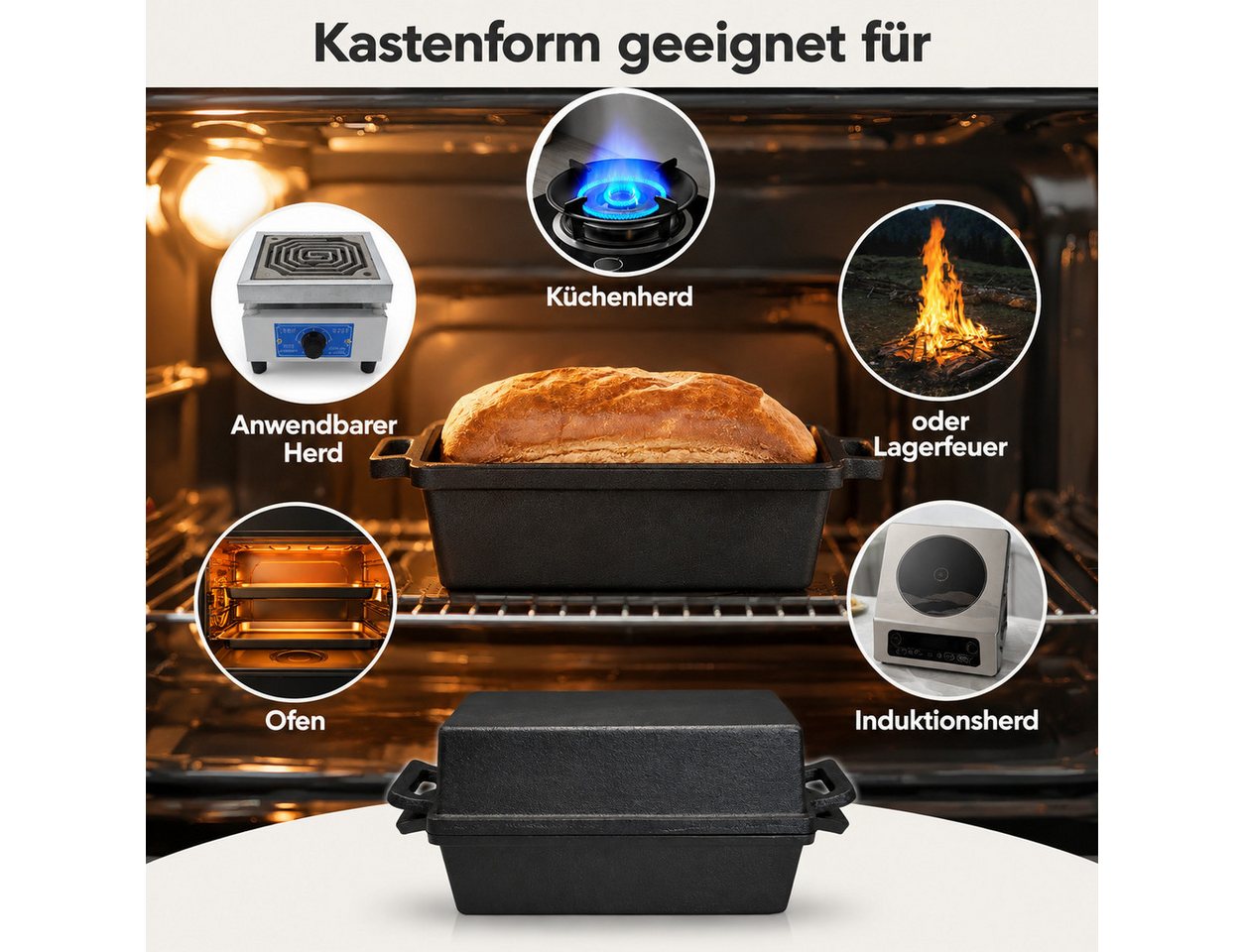 GLIESE POWER Brotbackform 23 cm – Gusseisen Topf zum Brotbacken, Gusseisen-Brotbackform 23 cm – gleichmäßige Hitze, knusprige Kruste