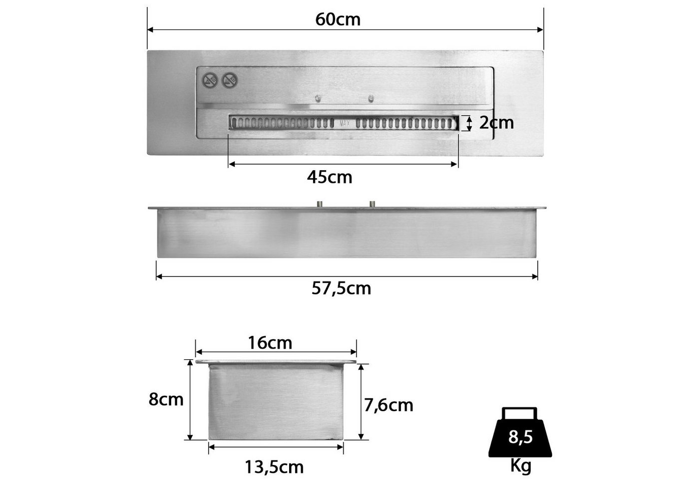 Moritz Dekokamin 60 cm 3,5 l Edelstahl Brenner Doppelwandig, Edelstahl, Standkamin Ethanolbrenner Glasfeuer Terrassenfeuer Kamin Bild 4