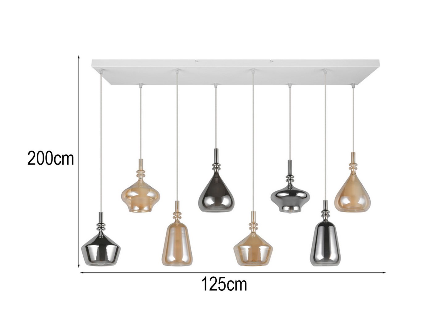 TRIO Leuchten LED Pendelleuchte mehrflammig Lampenschirme Glas B: 125cm, dimmbar, LED wechselbar, warmweiß, groß-e Designer Hängelampe hängend Esstisch & Kochinsel, inkl. E14 LED