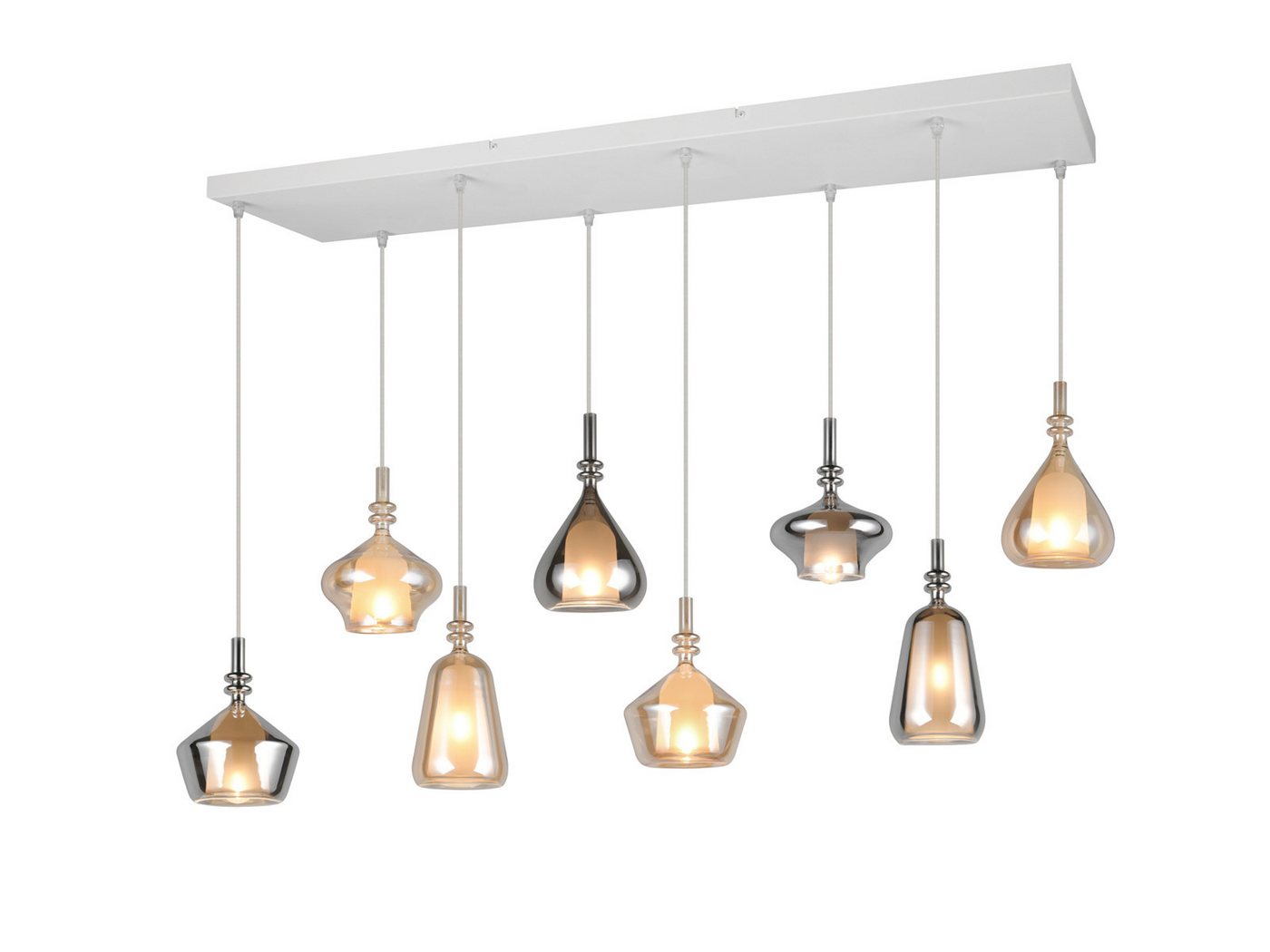 TRIO Leuchten LED Pendelleuchte mehrflammig Lampenschirme Glas B: 125cm, dimmbar, LED wechselbar, warmweiß, groß-e Designer Hängelampe hängend Esstisch & Kochinsel, inkl. E14 LED Bild 2