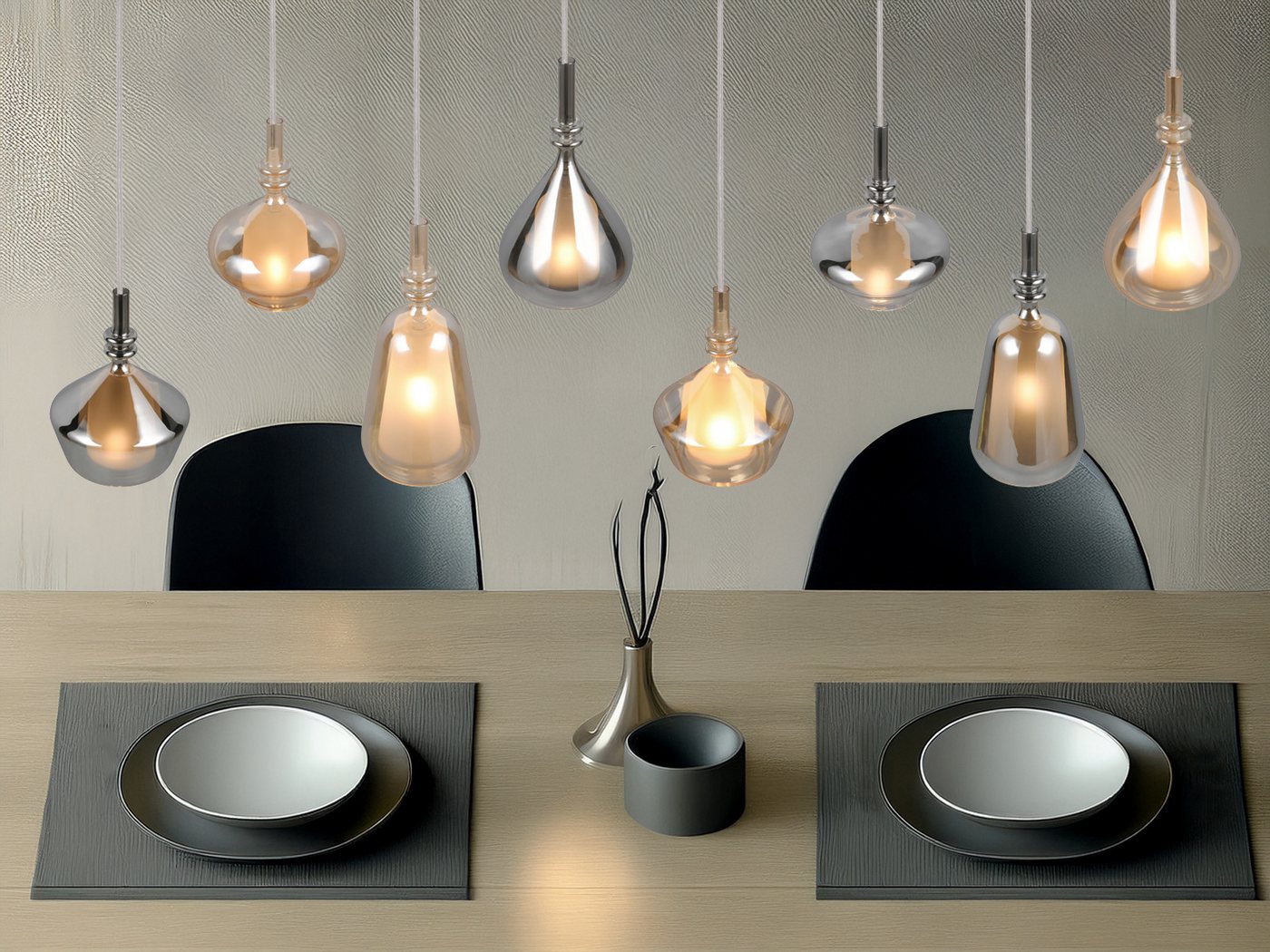 TRIO Leuchten LED Pendelleuchte mehrflammig Lampenschirme Glas B: 125cm, dimmbar, LED wechselbar, warmweiß, groß-e Designer Hängelampe hängend Esstisch & Kochinsel, inkl. E14 LED Bild 3
