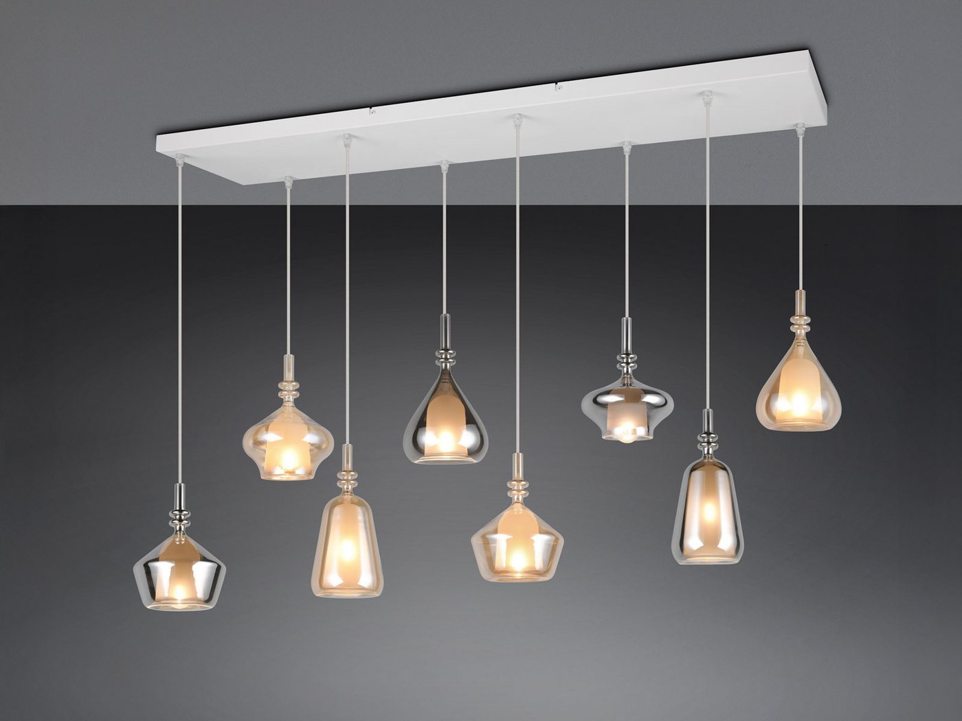 TRIO Leuchten LED Pendelleuchte mehrflammig Lampenschirme Glas B: 125cm, dimmbar, LED wechselbar, warmweiß, groß-e Designer Hängelampe hängend Esstisch & Kochinsel, inkl. E14 LED Bild 4