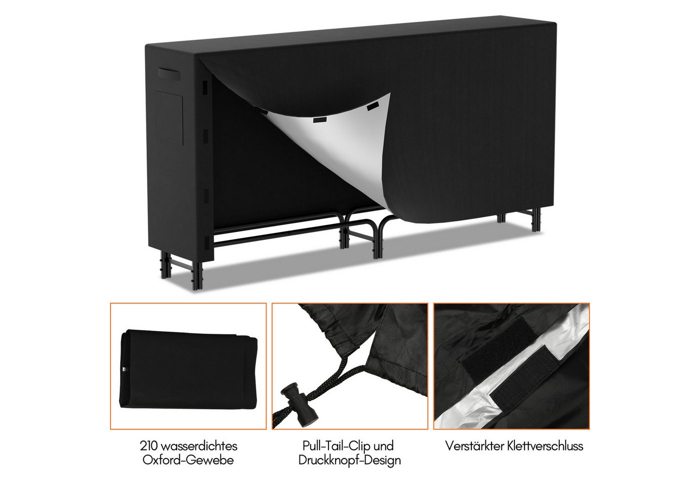 Clanmacy Kaminholzregal Kaminholzregal Brennholzregal Mit Schutzplane 224 x 34.5 x 124 cm, BxTxH:224x34.5x124 cm