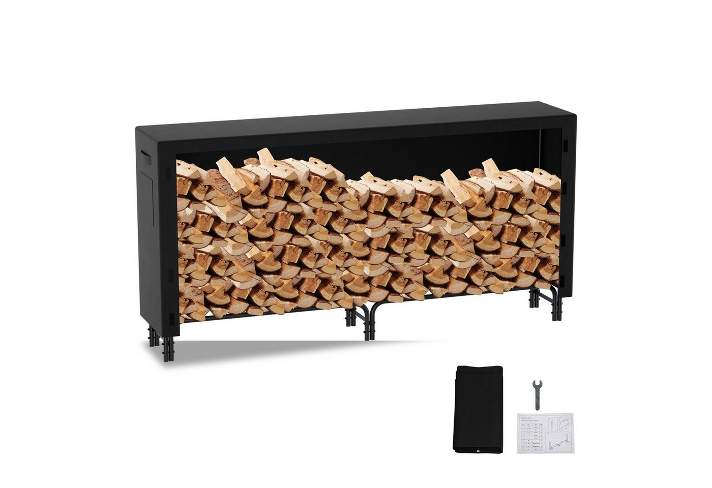 Clanmacy Kaminholzregal Kaminholzregal Brennholzregal Mit Schutzplane 224 x 34.5 x 124 cm, BxTxH:224x34.5x124 cm Bild 5