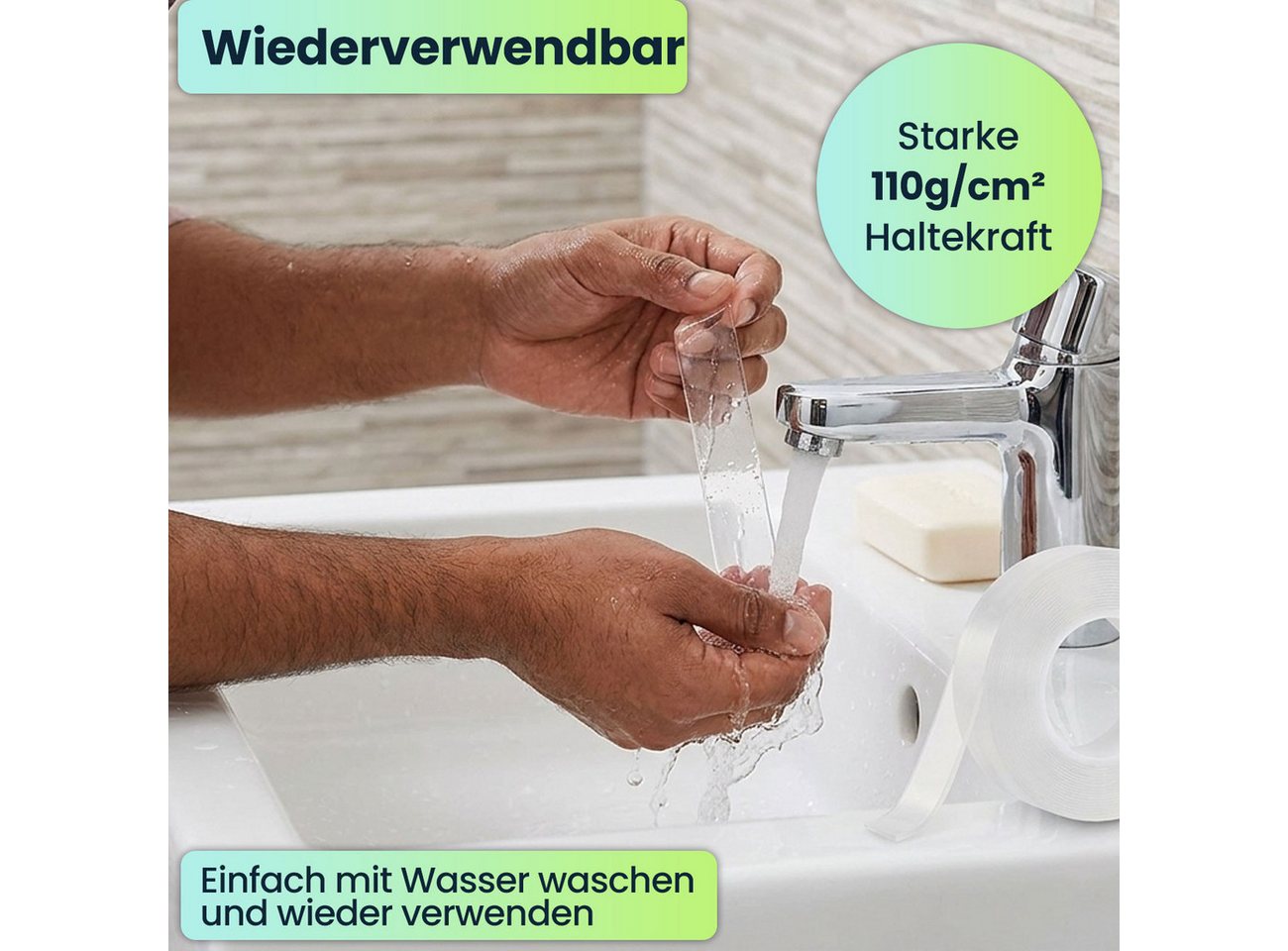 shop'n smile ideoon Klebeband Nano-Klebeband Doppelseitig Transparent (5m), 110g/cm² Haltekraft (1-St., 1er-/2er-Set) Doppelseitig, wiederverwendbar, transparent & rückstandslos ablösbar