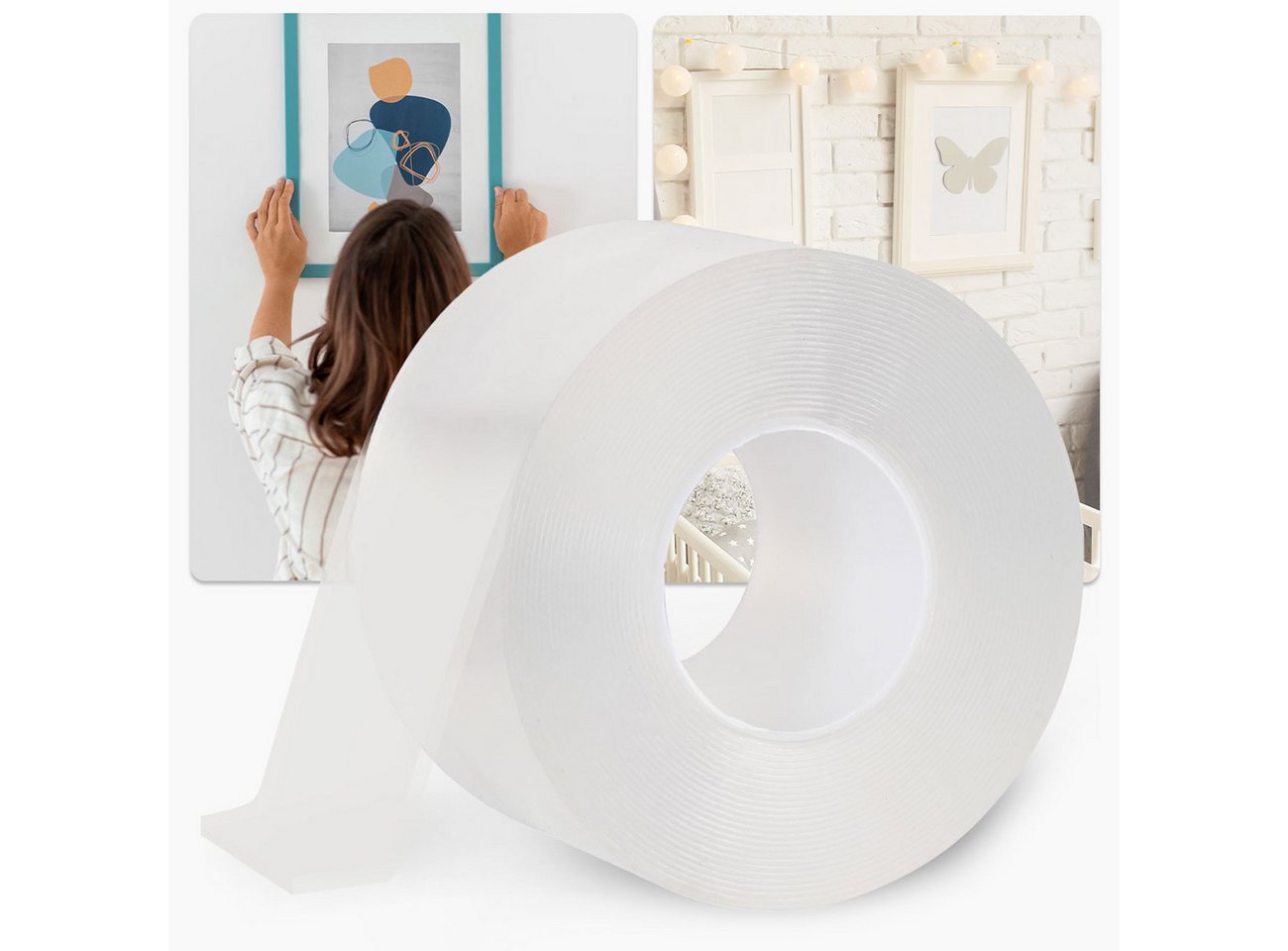 shop'n smile ideoon Klebeband Nano-Klebeband Doppelseitig Transparent (5m), 110g/cm² Haltekraft (1-St., 1er-/2er-Set) Doppelseitig, wiederverwendbar, transparent & rückstandslos ablösbar Bild 5