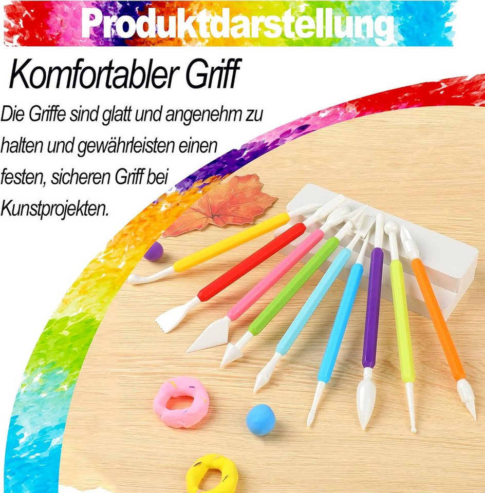 FOUORTUNATE-BEE Modellierwerkzeug 9-teiliges Modellierwerkzeug-Set für Ton und Keramik, (9 St), DIY Werkzeugset für Töpfern, Modellieren und Gestalten