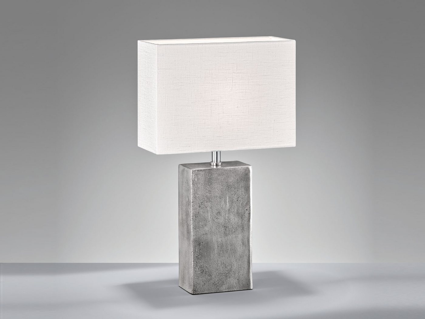 FISCHER & HONSEL Tischleuchte Metallfuß Antik Design, 50cm groß, ohne Leuchtmittel, Tischlampen-Fuß & Leinen-Stoff Lampenschirm eckig