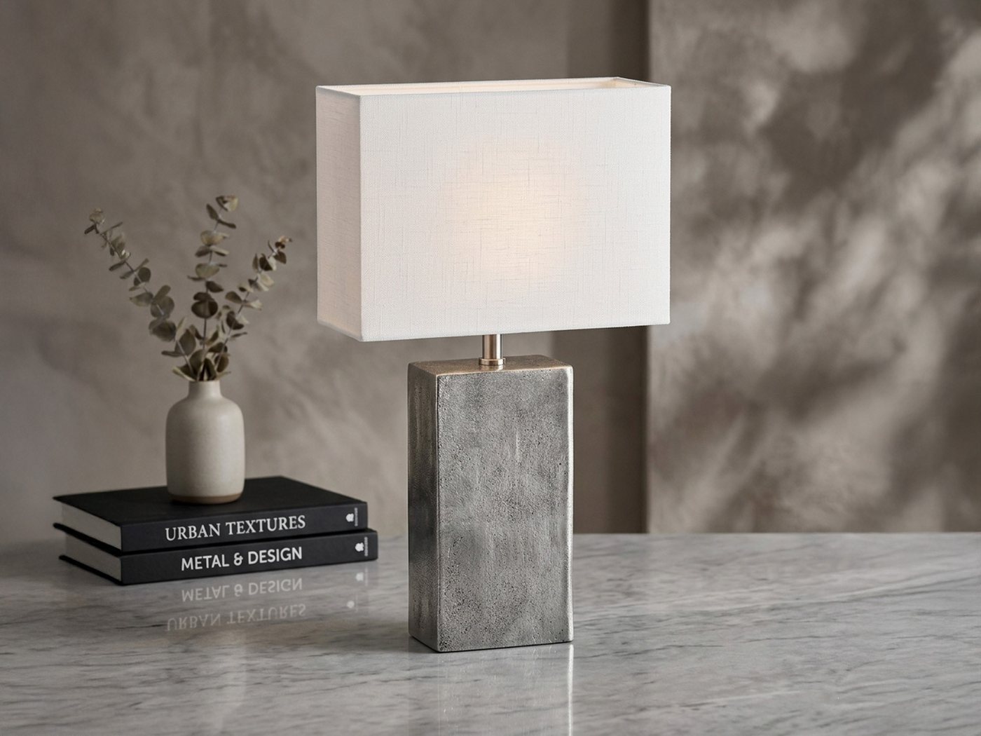 FISCHER & HONSEL Tischleuchte Metallfuß Antik Design, 50cm groß, ohne Leuchtmittel, Tischlampen-Fuß & Leinen-Stoff Lampenschirm eckig Bild 2