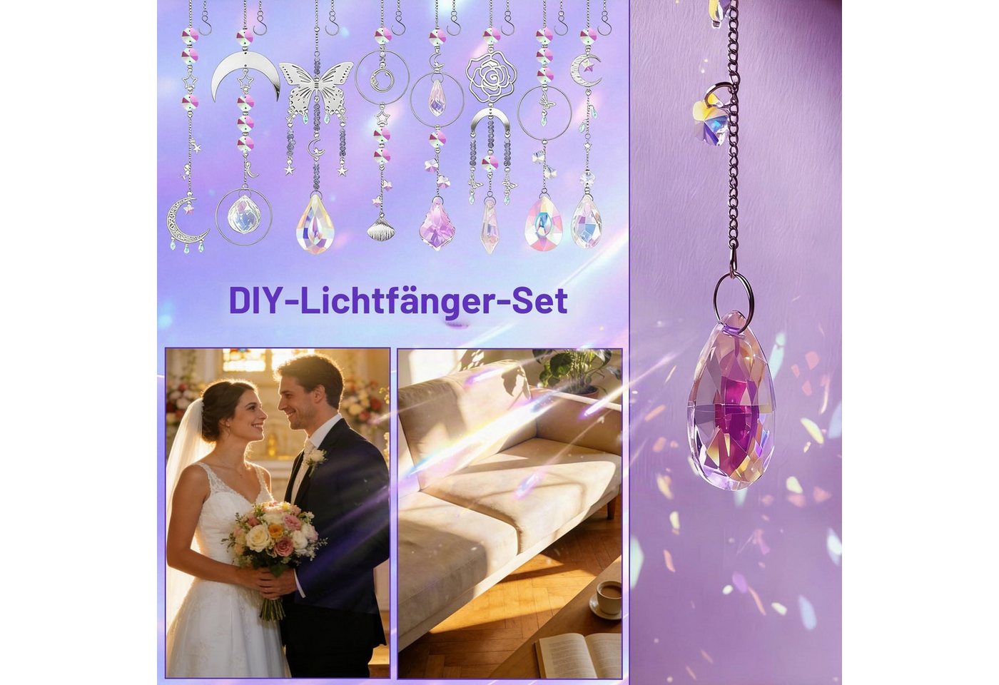 Diwzbyn Kreativset Sonnenfänger Bastelset,400-teiliges DIY Kristall Sonnenfänger Set, (400-tlg), Regenbogen Lichtfänger für Fenster, Innen- und Außendekoration Bild 2