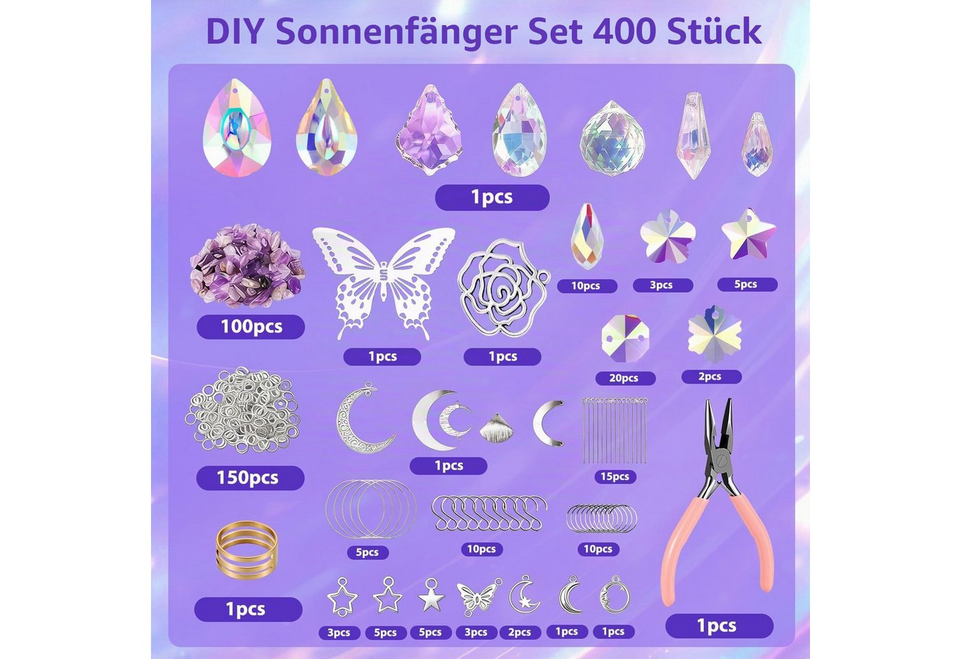Diwzbyn Kreativset Sonnenfänger Bastelset,400-teiliges DIY Kristall Sonnenfänger Set, (400-tlg), Regenbogen Lichtfänger für Fenster, Innen- und Außendekoration Bild 3