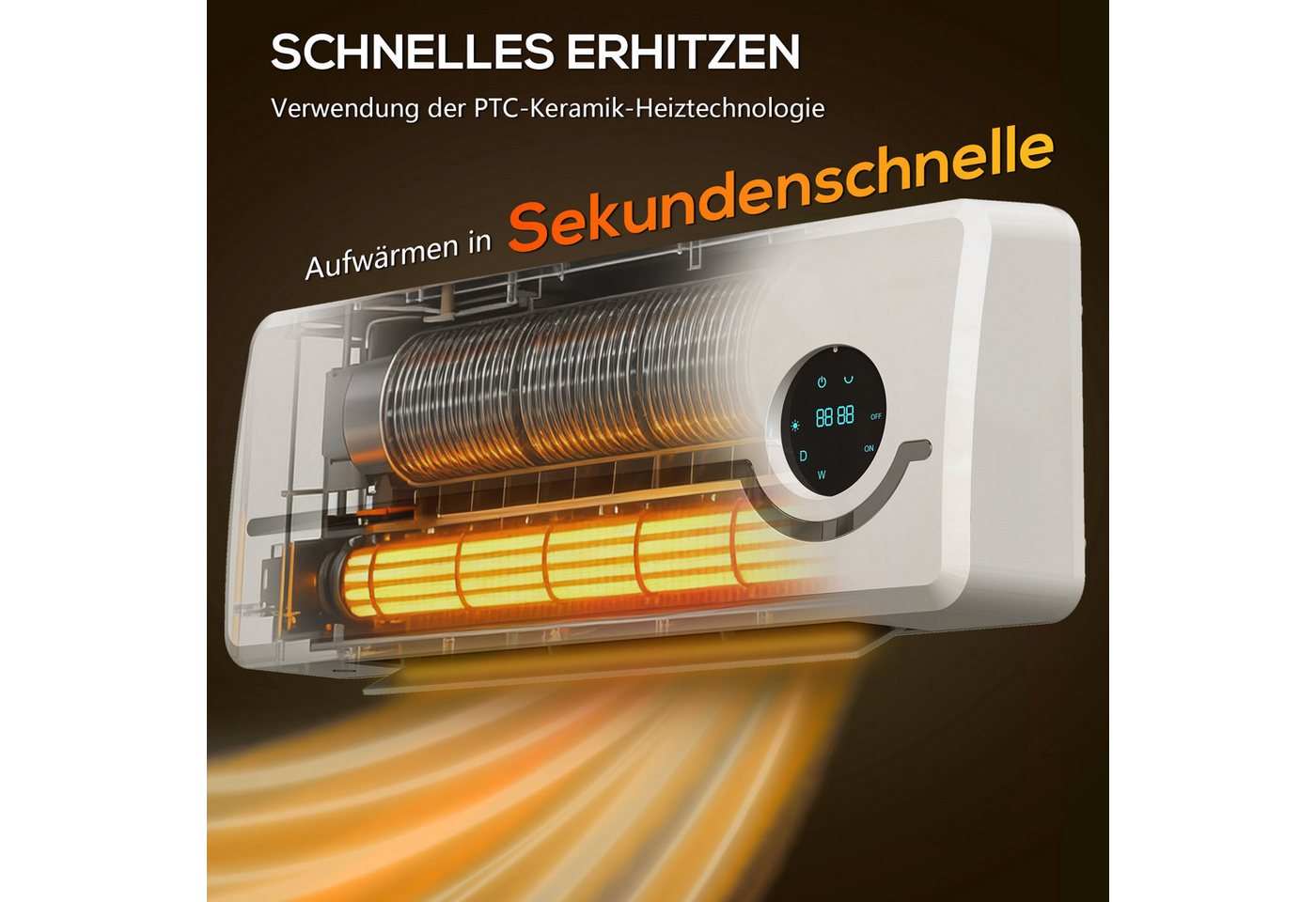 HOMCOM Heizlüfter Timer, LED-Anzeige, 2000 W, für Wohnzimmer, Schlafzimmer, Weiß Bild 2