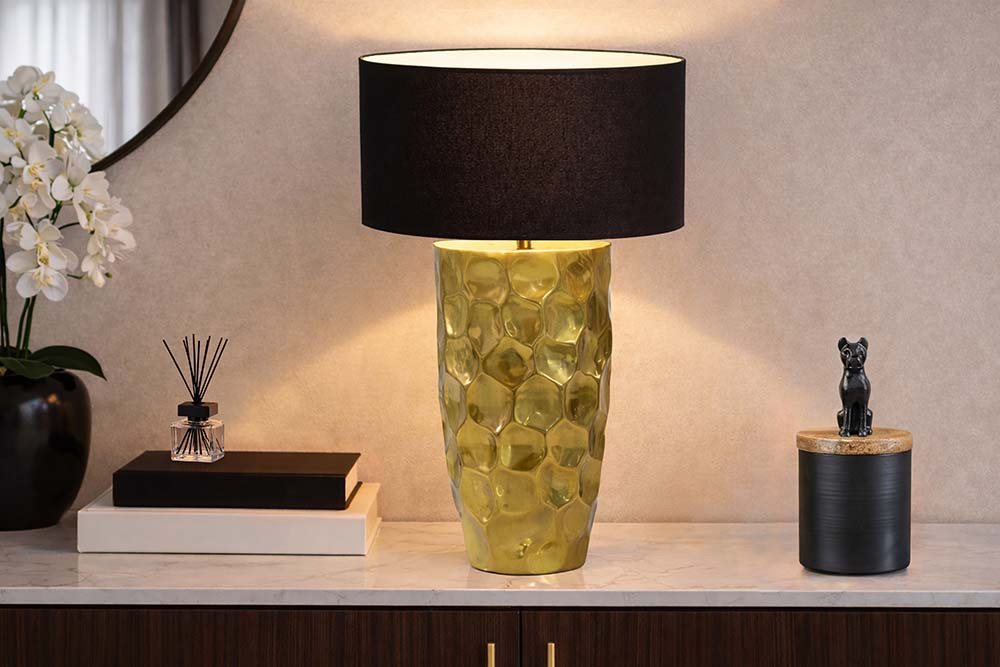 riess-ambiente Tischleuchte AURELIA 55cm gold/schwarz - Hammerschlag-Design, Stoffschirm, Metall, Ein-/Ausschalter, ohne Leuchtmittel, handgefertigt & leicht zu kombieren – ideal für Wohn- & Schlafzimmer Bild 2