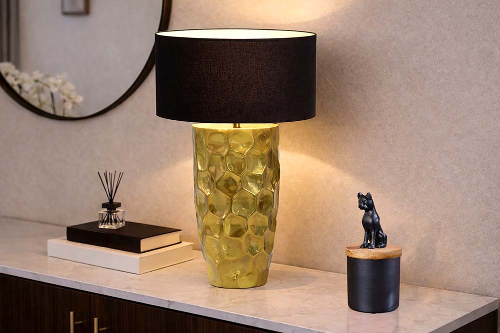 riess-ambiente Tischleuchte AURELIA 55cm gold/schwarz - Hammerschlag-Design, Stoffschirm, Metall, Ein-/Ausschalter, ohne Leuchtmittel, handgefertigt & leicht zu kombieren – ideal für Wohn- & Schlafzimmer Bild 5