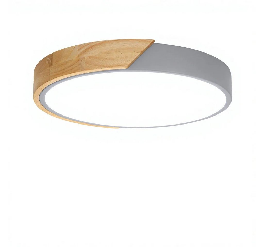 Kimjo Deckenleuchte runde LED-Deckenlampe, Ø30cm ultradünn für alle Wohnräume, LED fest integriert, kaltweiß, LED-Panel mit Holzoptik & grauem Rahmen, 24 W, 6000 K Bild 4