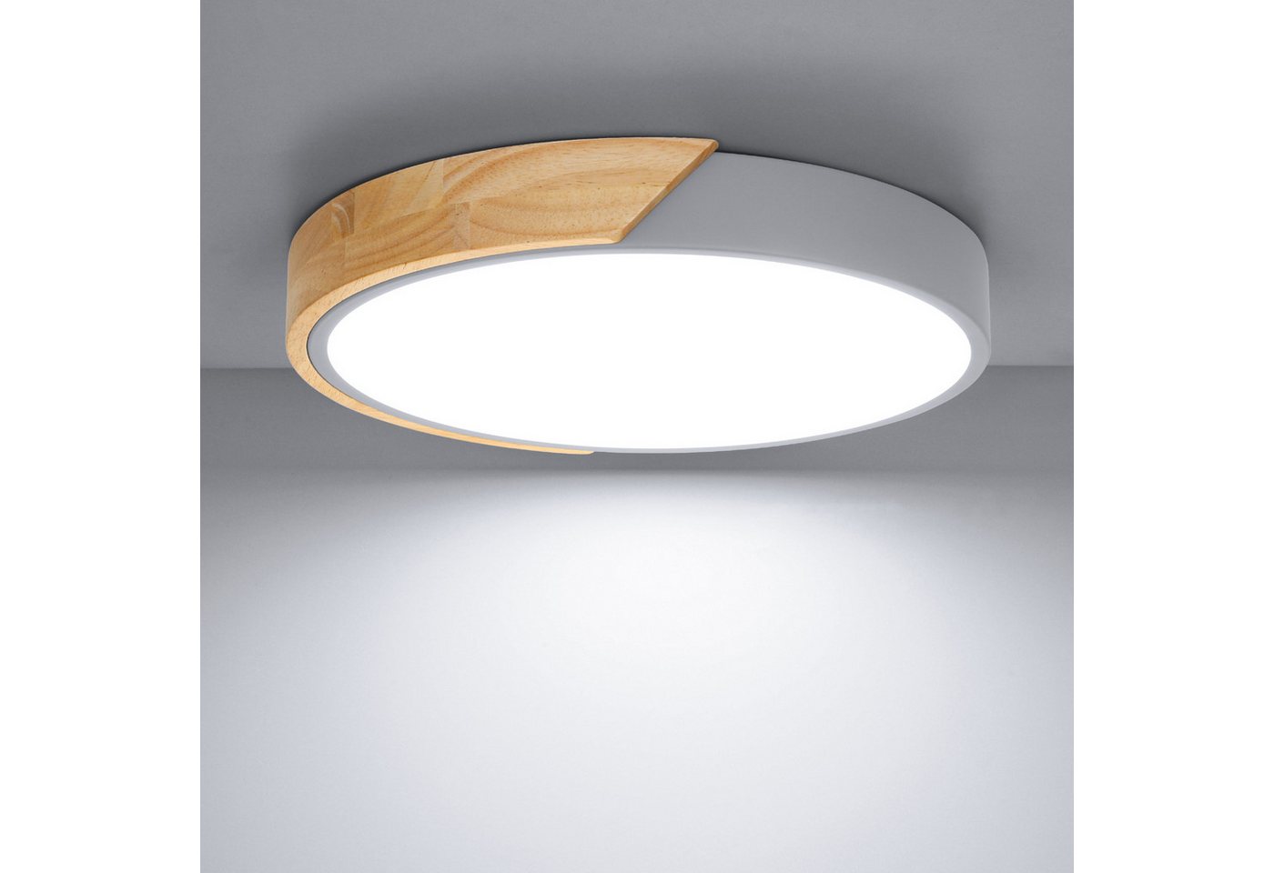 Kimjo Deckenleuchte runde LED-Deckenlampe, Ø30cm ultradünn für alle Wohnräume, LED fest integriert, kaltweiß, LED-Panel mit Holzoptik & grauem Rahmen, 24 W, 6000 K Bild 5