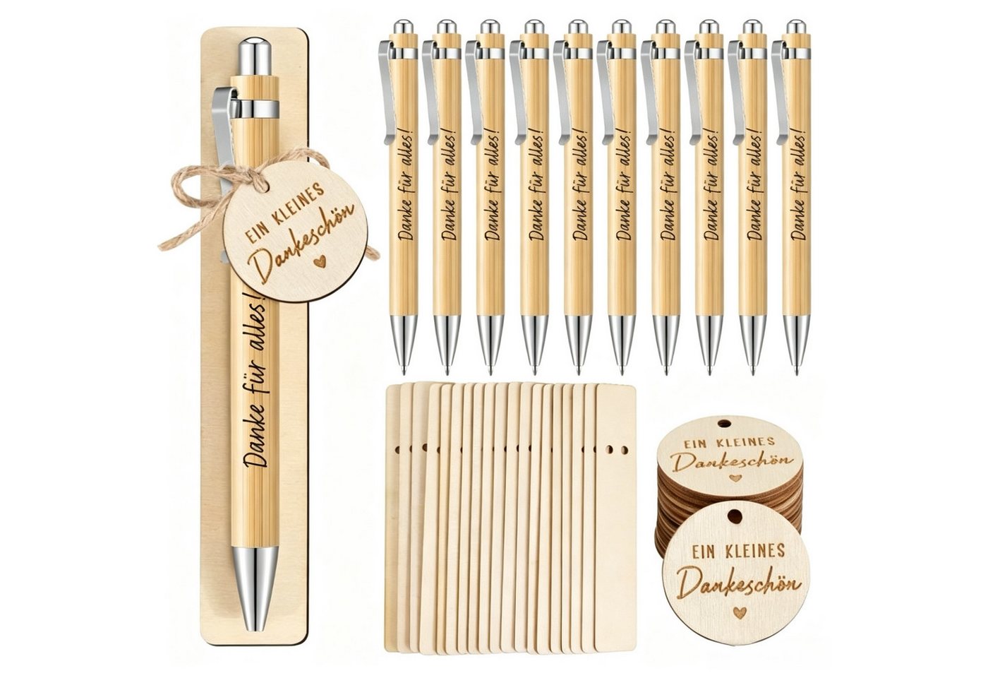 FOUORTUNATE-BEE Kugelschreiber 24er Dankeschön Geschenkset mit Holzkugelschreibern und Anhängern, (24-tlg), Abschiedsgeschenk für Lehrer Kollegen Erzieher Studenten Ruhestand Bild 4