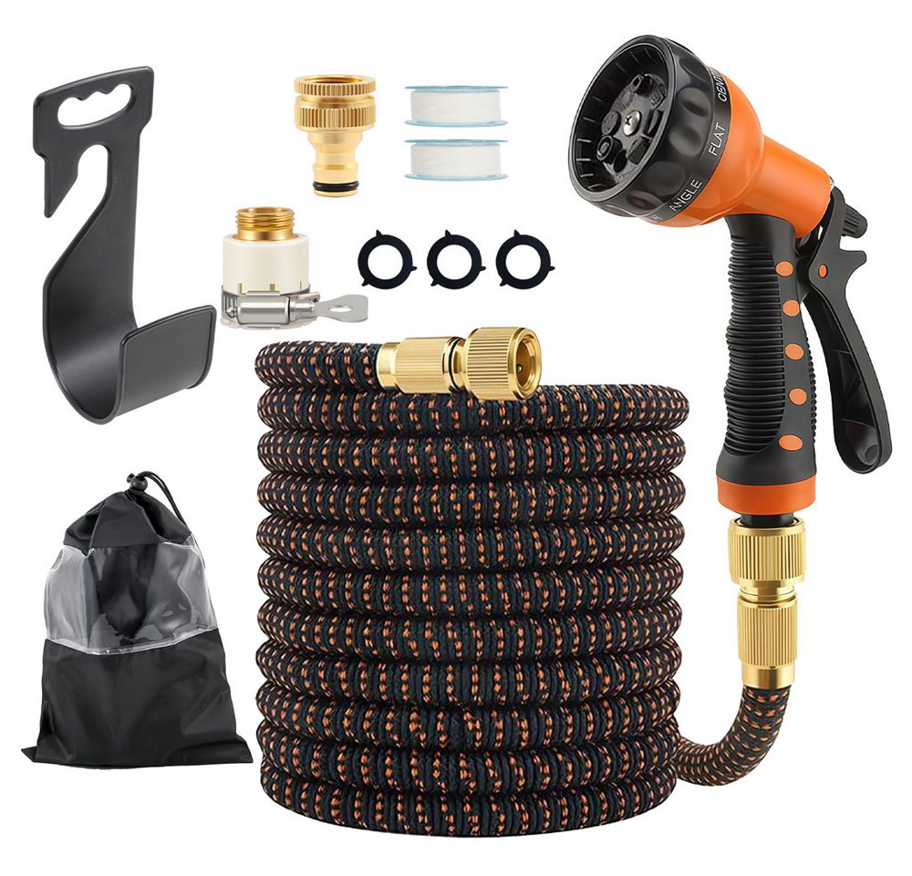 GLIESE POWER Gartenschlauch flexibel 22,5 m – 8-in-1 Düse, platzsparend & langlebig, platzsparend automatisch aufrollbar, automatische Entleerung, 3750D reißfest, 8 Sprühfunktionen, Tasche & Haken