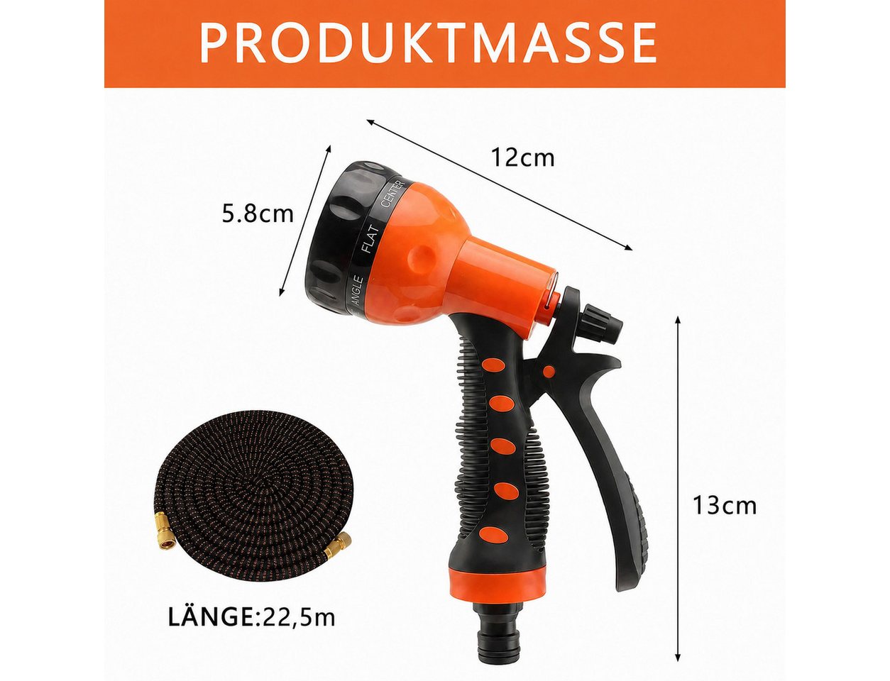 GLIESE POWER Gartenschlauch flexibel 22,5 m – 8-in-1 Düse, platzsparend & langlebig, platzsparend automatisch aufrollbar, automatische Entleerung, 3750D reißfest, 8 Sprühfunktionen, Tasche & Haken Bild 3