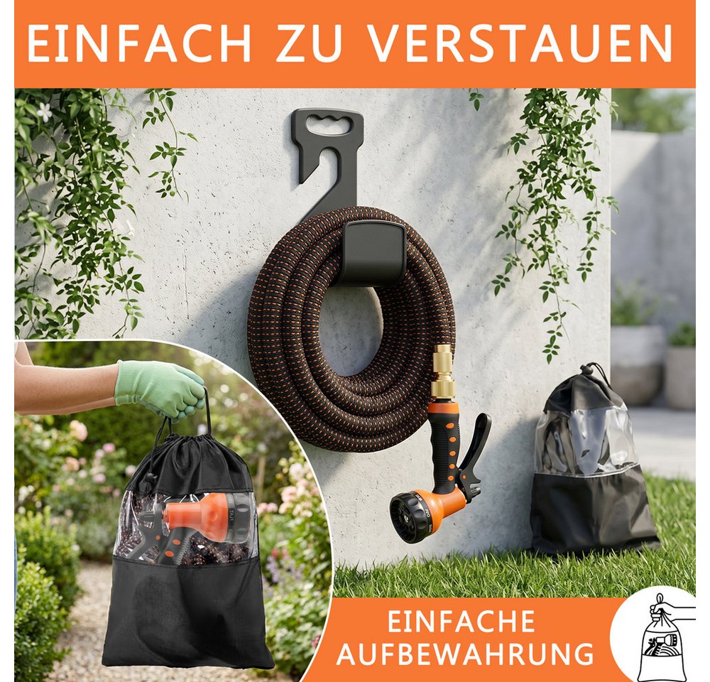 GLIESE POWER Gartenschlauch flexibel 22,5 m – 8-in-1 Düse, platzsparend & langlebig, platzsparend automatisch aufrollbar, automatische Entleerung, 3750D reißfest, 8 Sprühfunktionen, Tasche & Haken Bild 5