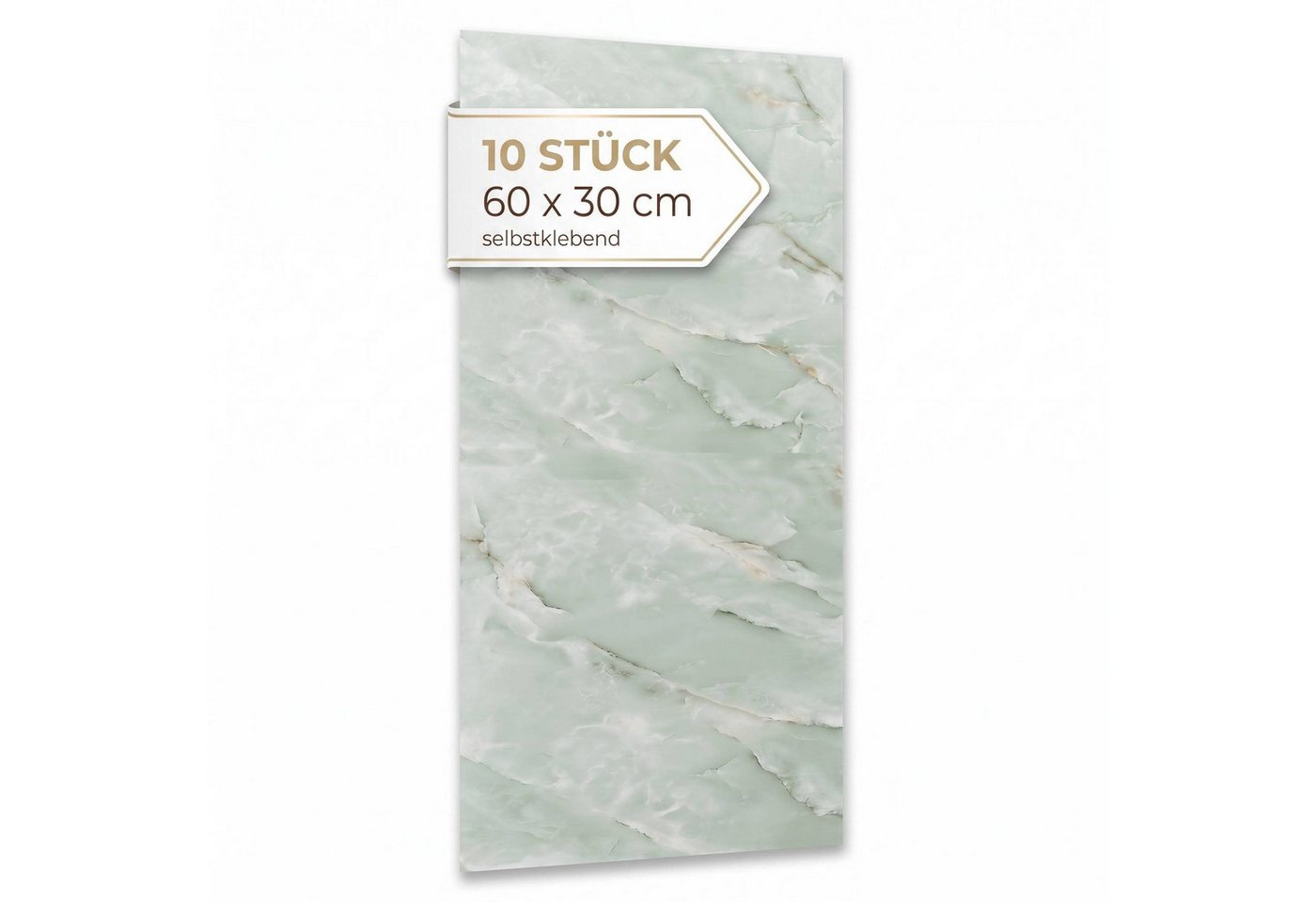 Dalsys Wandpaneel Wandverkleidung selbstklebend aus PVC, BxL: 30x60 cm, (60x30cm Marmoroptik Salbeigrün, 10-tlg., flexible Wandverkleidung Badezimmer wasserfest) 2,3mm Materialstärke, Spritzschutz Küchenrückwand