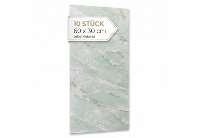 Dalsys Wandpaneel Wandverkleidung selbstklebend aus PVC, BxL: 30x60 cm, (60x30cm Marmoroptik Salbeigrün, 10-tlg., flexible Wandverkleidung Badezimmer wasserfest) 2,3mm Materialstärke, Spritzschutz Küchenrückwand