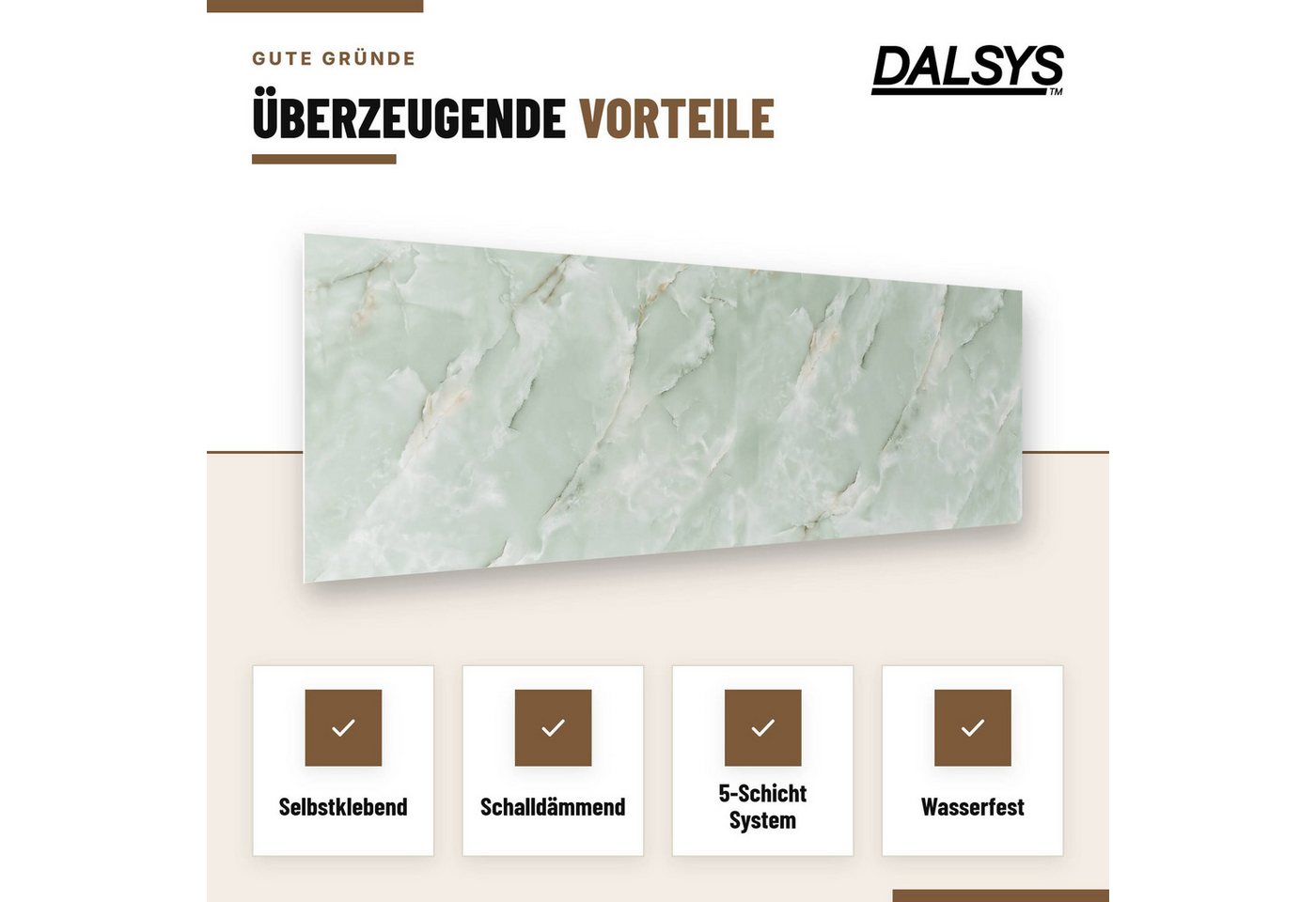 Dalsys Wandpaneel Wandverkleidung selbstklebend aus PVC, BxL: 30x60 cm, (60x30cm Marmoroptik Salbeigrün, 10-tlg., flexible Wandverkleidung Badezimmer wasserfest) 2,3mm Materialstärke, Spritzschutz Küchenrückwand Bild 2