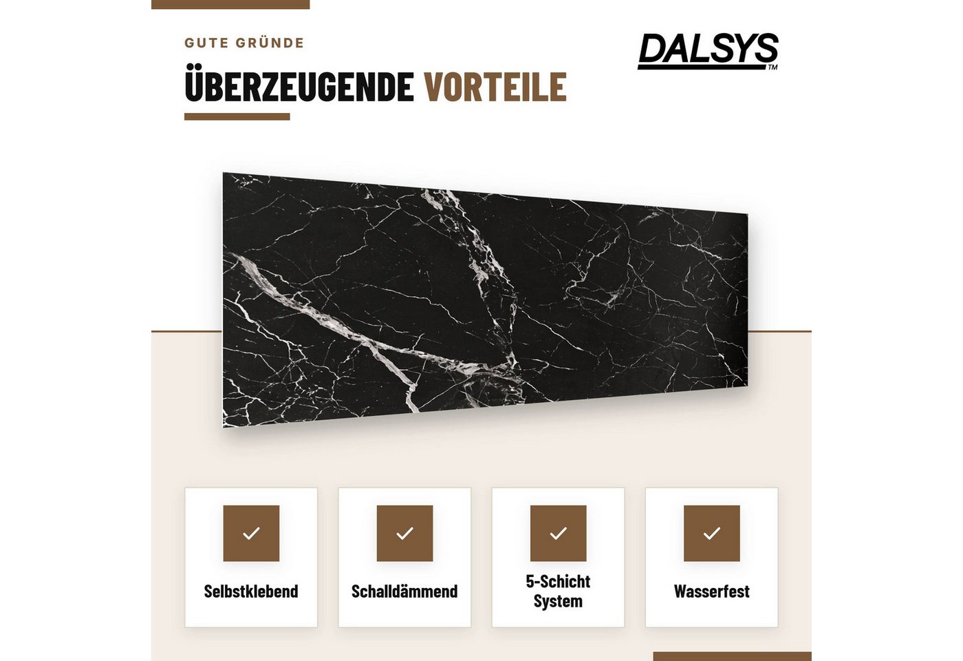 Dalsys Wandpaneel Wandverkleidung selbstklebend aus PVC, BxL: 30x60 cm, (60x30cm Marmoroptik Schwarz, 10-tlg., flexible Wandverkleidung Badezimmer wasserfest) 2,3mm Materialstärke, Spritzschutz Küchenrückwand Bild 3