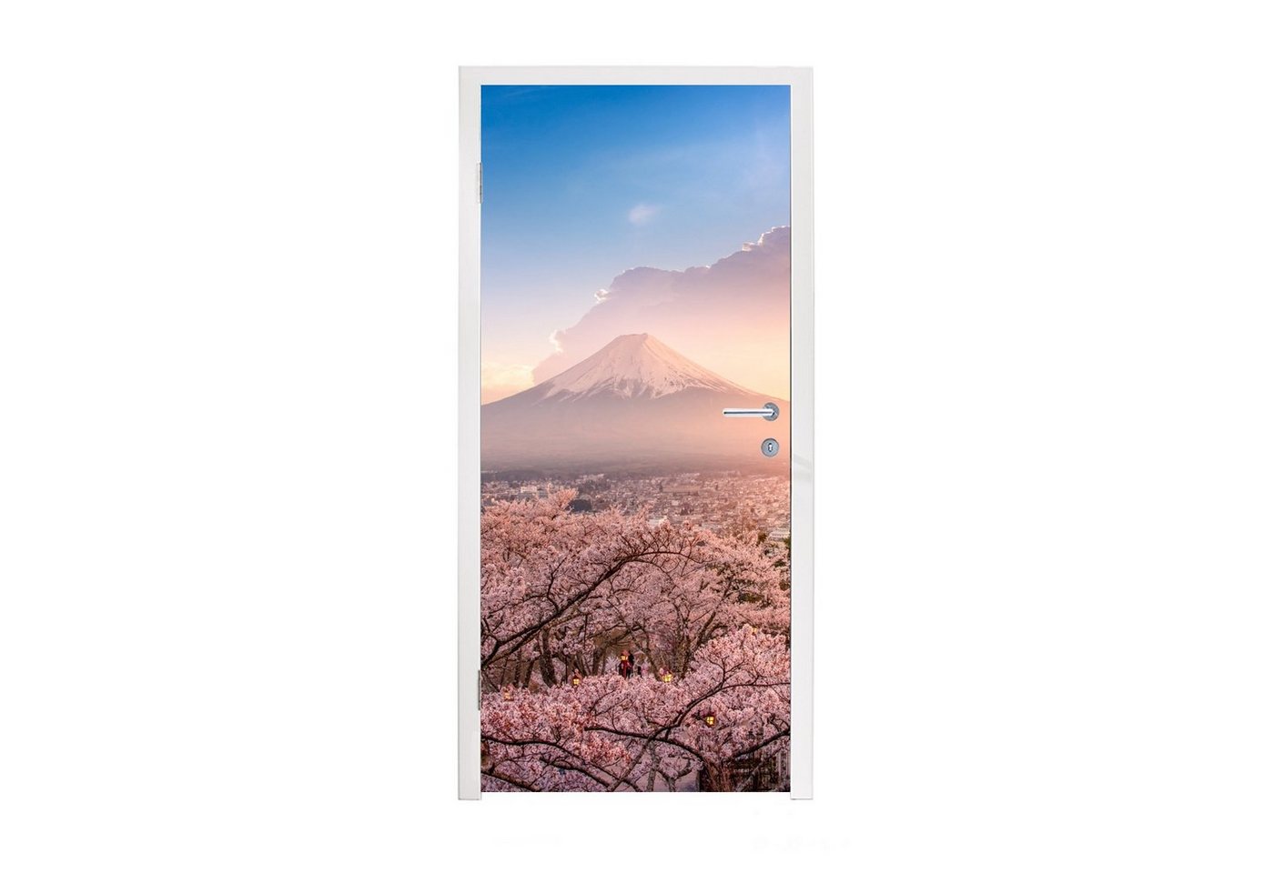 MuchoWow Türtapete Pagode - Sakura - Fuji - Blütenzweige - Japan, Matt, bedruckt, (1 St), Selbstklebende Tapete, Folie für Möbel, 75x205 cm Bild 5