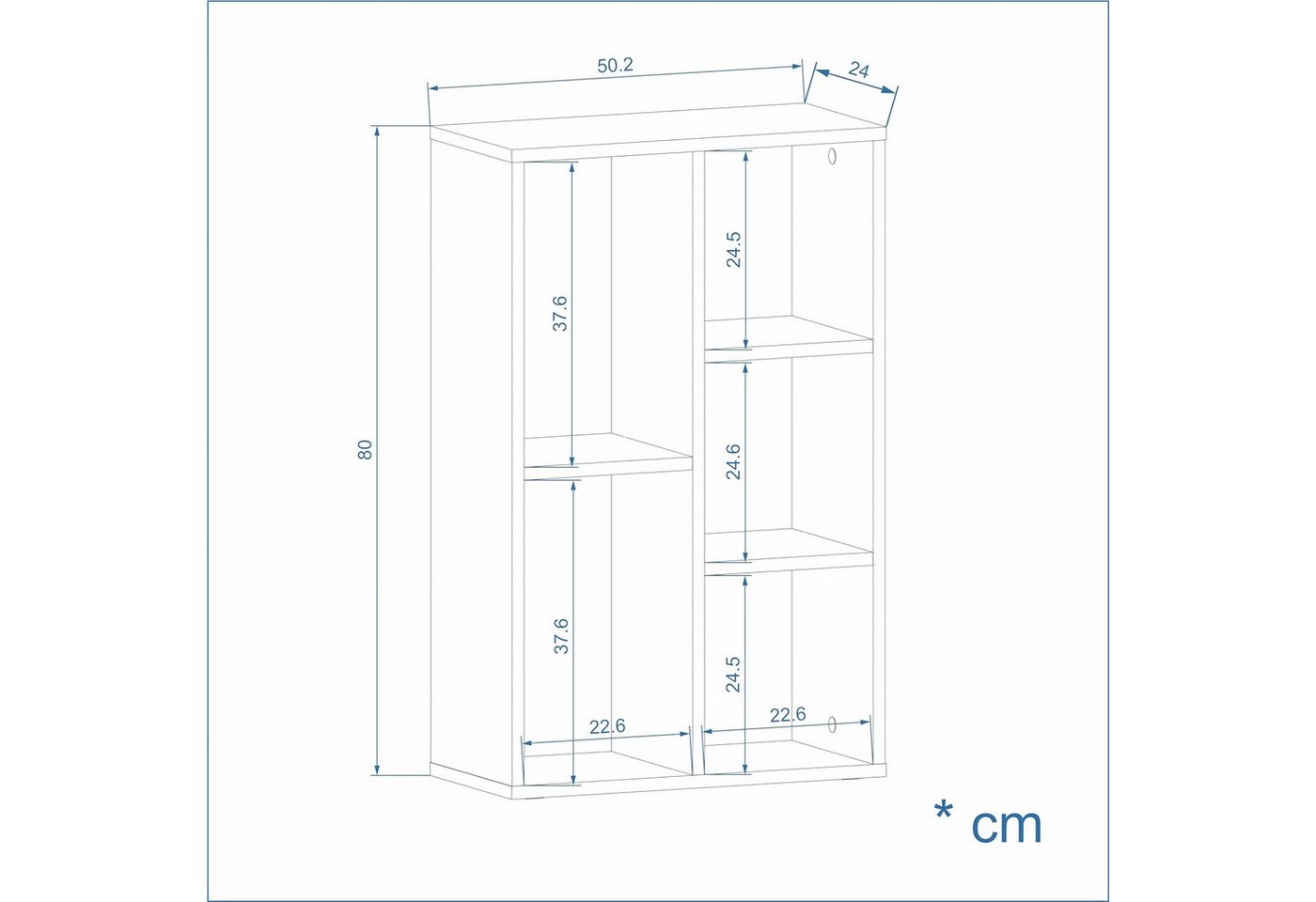 KOMTO Bücherregal Sola Weiß Bücherschrank Regal Schmal mit 5, 7, Fächern für Wohnzimmer, 5-tlg., Kinderzimmer, Schlafzimmer, Book Shelf 50B x 24T x 106H cm Bild 4