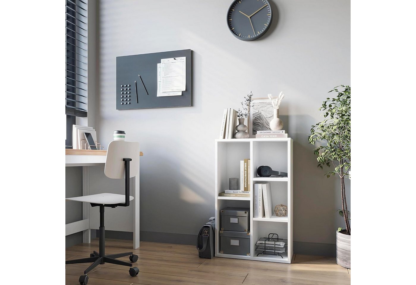 KOMTO Bücherregal Sola Weiß Bücherschrank Regal Schmal mit 5, 7, Fächern für Wohnzimmer, 5-tlg., Kinderzimmer, Schlafzimmer, Book Shelf 50B x 24T x 106H cm Bild 5