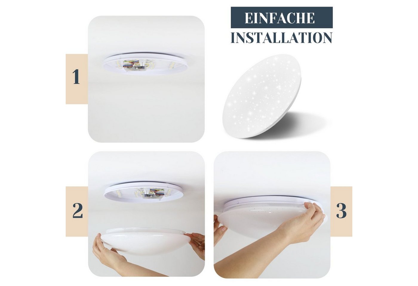 Nettlife LED Deckenleuchte Sternenhimmel 26cm Weiß Rund 12W 3000K/4000K/6000K Deckenlampe, LED fest integriert, Kaltweiß, Kinderzimmer Küche Büro Flur Keller Schlafzimmer Bild 4