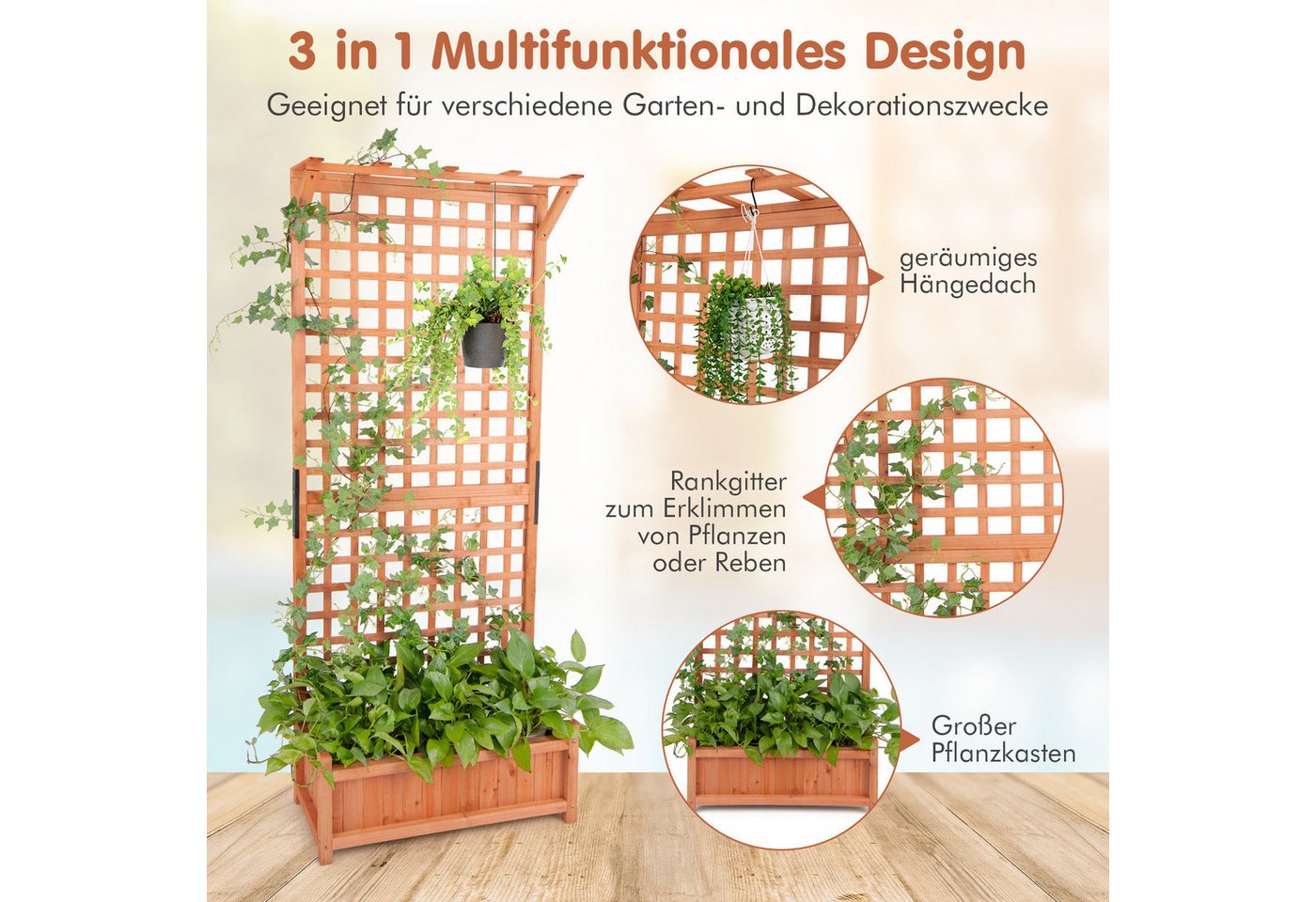 COSTWAY Hochbeet (1 St), Blumenkasten mit Spalier & Dach, 75x33x181 cm