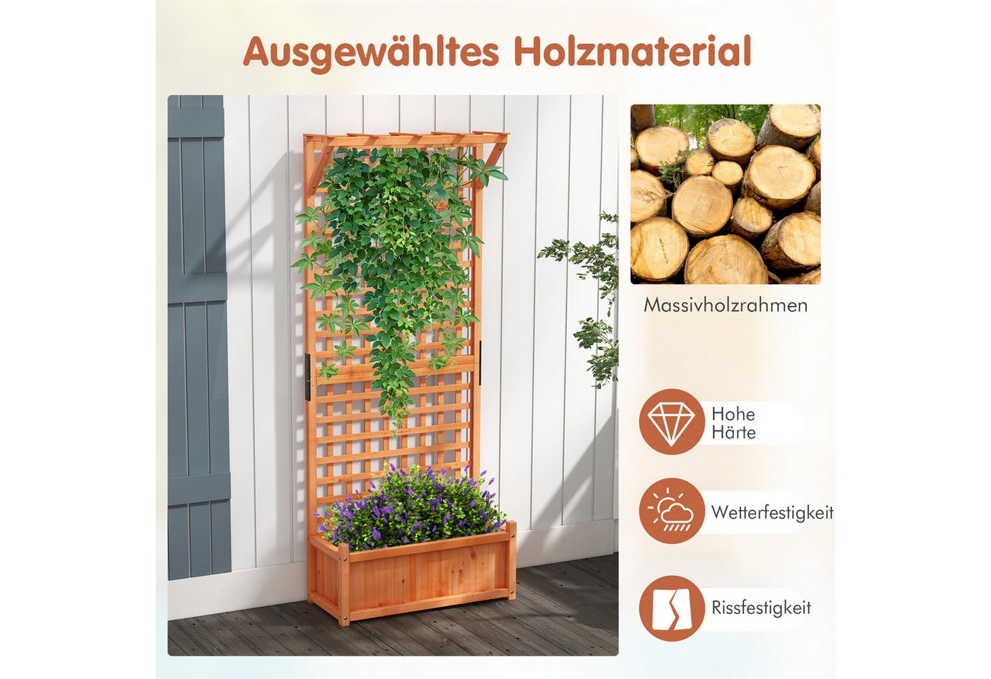 COSTWAY Hochbeet (1 St), Blumenkasten mit Spalier & Dach, 75x33x181 cm Bild 3