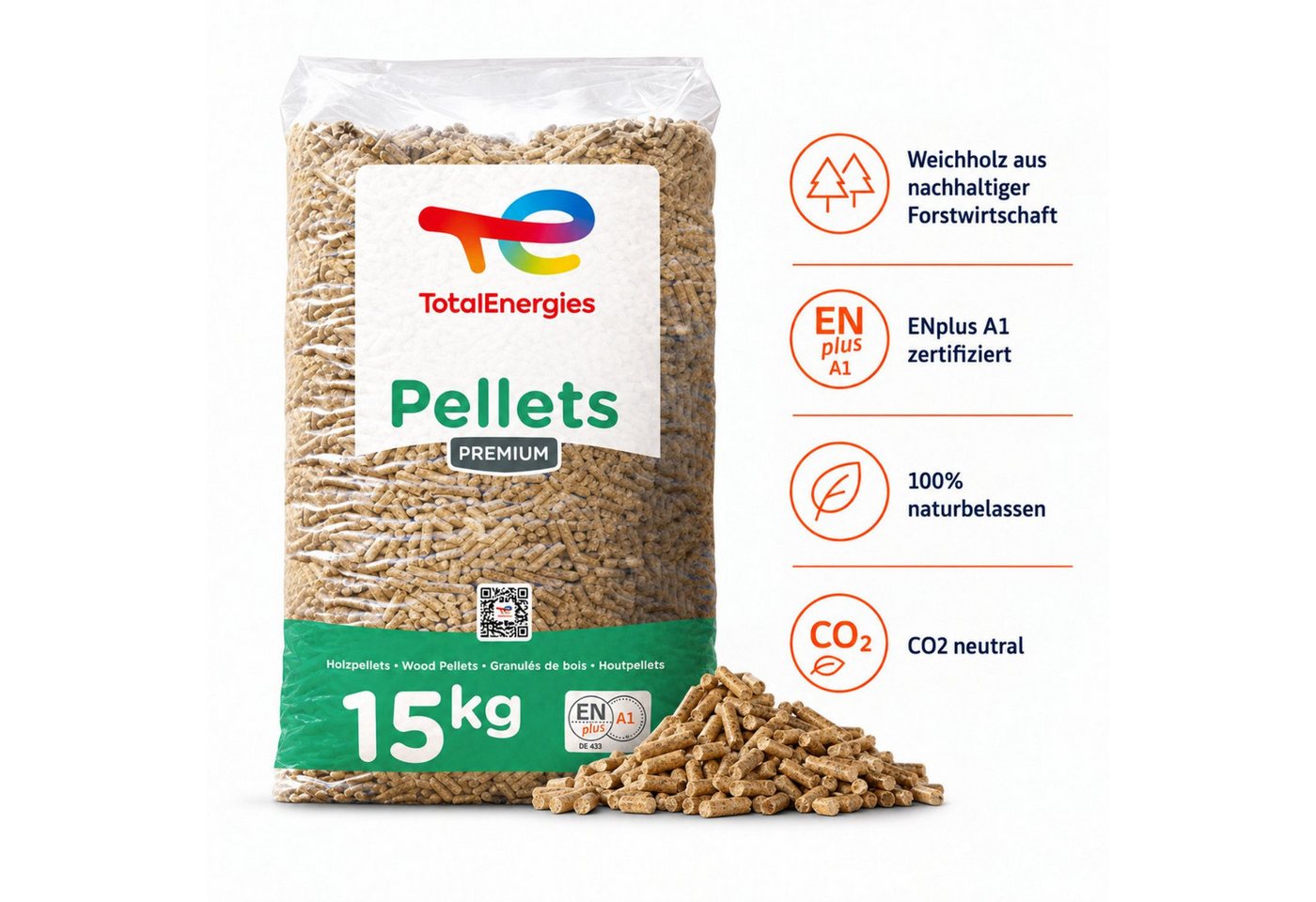 TotalEnergies Holzpellets Premium ENplus A1 Holzpellets Weichholz, 300 kg, (Palette, 20-St) Bild 5