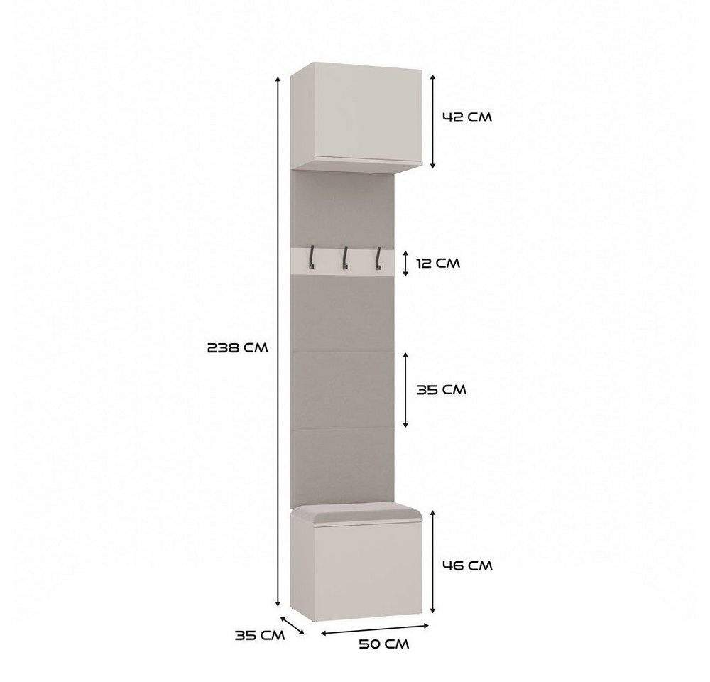 Raumhirsch Furniture Wandgarderobe Garderobenmöbel, Flurgarderobe, Garderobe (Maße 50 x 35 x 238 cm, set), Sitzbank, Schrank, 3 Haken Bild 5