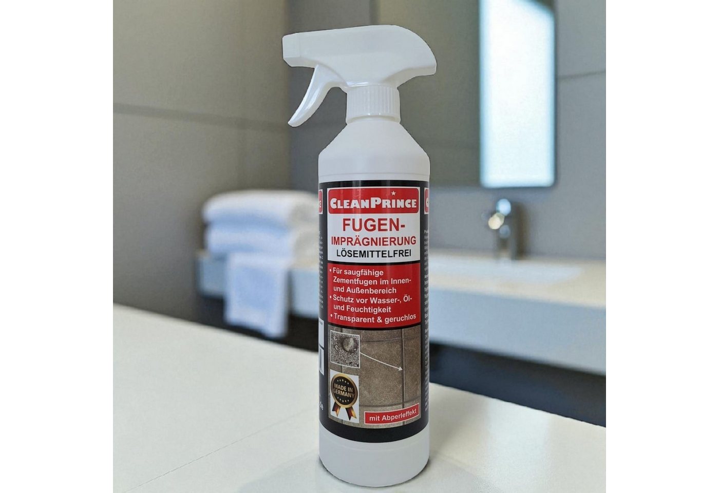 CleanPrince Bodenversiegelung Fugenimprägnierung CP400650 transparent, für Zementfugen Bad & Küche, sofort gebrauchsfertige Premium-Imprägnierung
