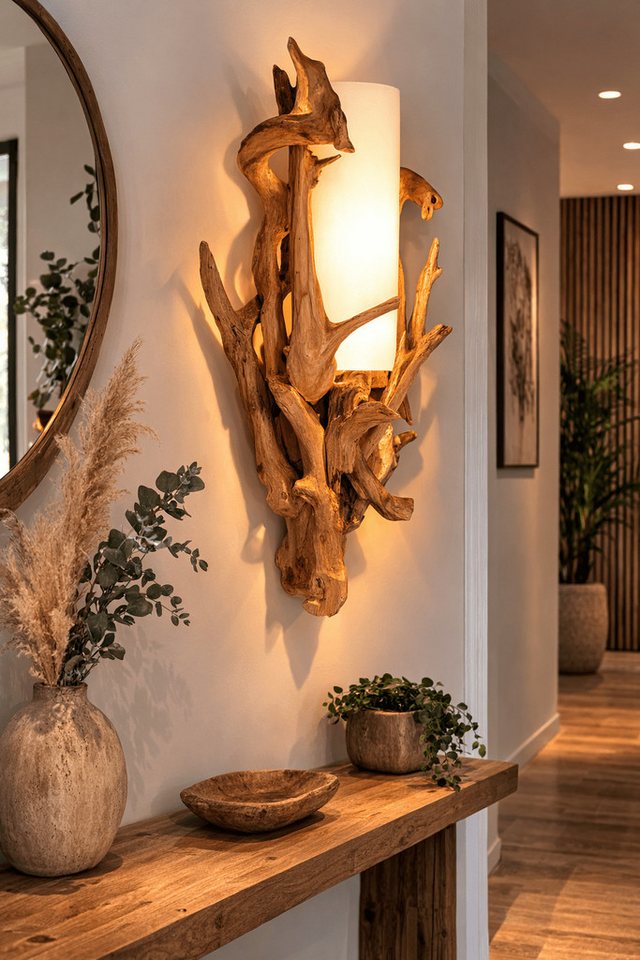 Möbel Bressmer Wandleuchte VILLA holz wandleuchte,natür HandarbeitTreibholzlampe mit Lampenschirm
