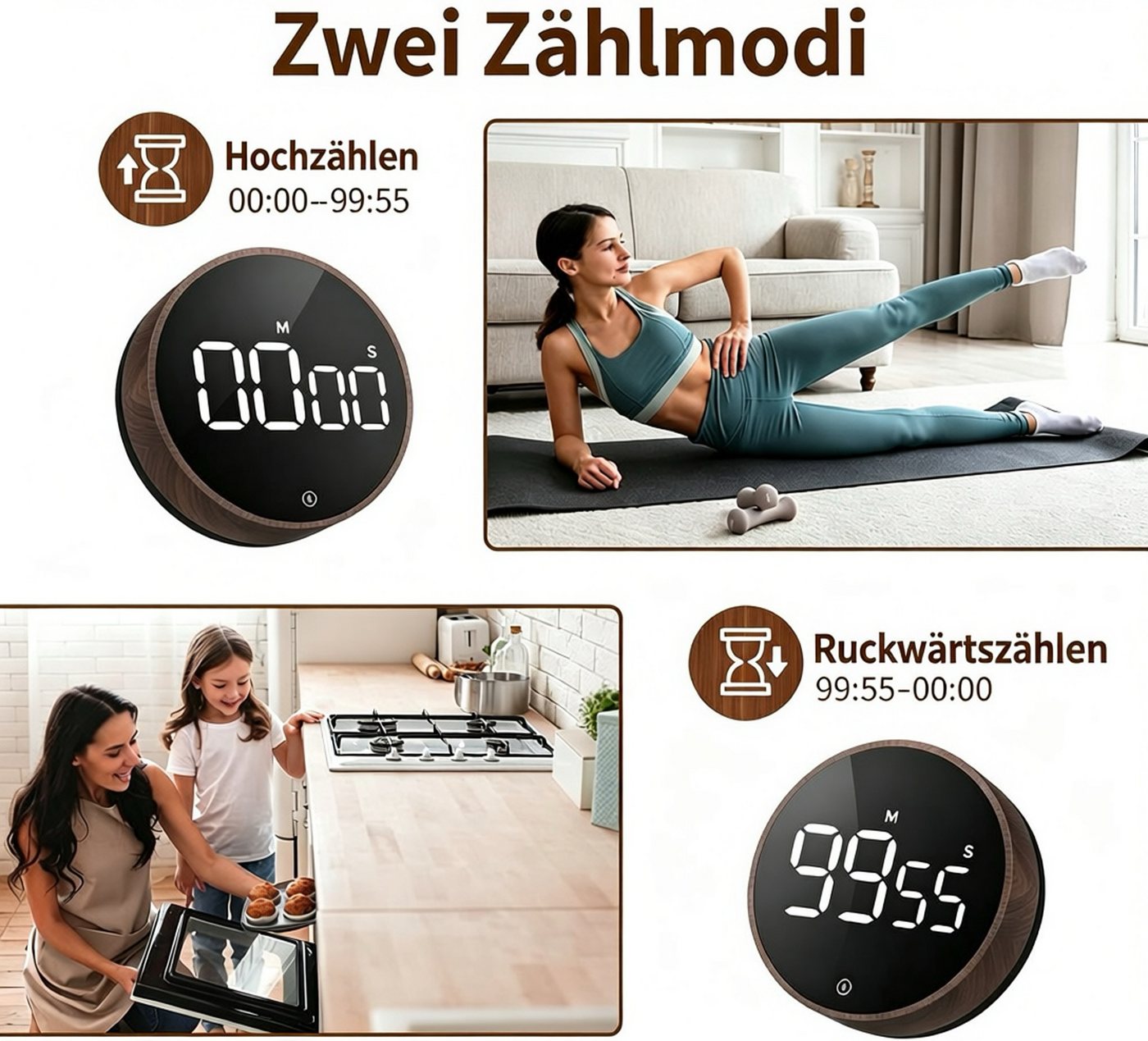 Fyrove Intervall-Timer Digitaler magnetischer Küchentimer Eieruhr mit großem LED‑Bildschirm, Countdown & Countup,Küchentimer,Magnetischer,Stoppuhr,digitaler Timer Bild 2