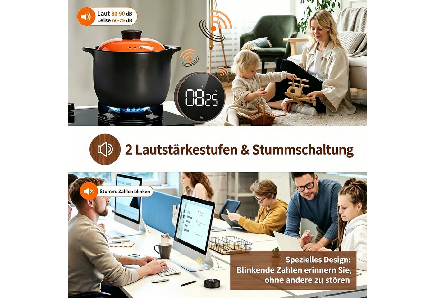 Fyrove Intervall-Timer Digitaler magnetischer Küchentimer Eieruhr mit großem LED‑Bildschirm, Countdown & Countup,Küchentimer,Magnetischer,Stoppuhr,digitaler Timer Bild 5