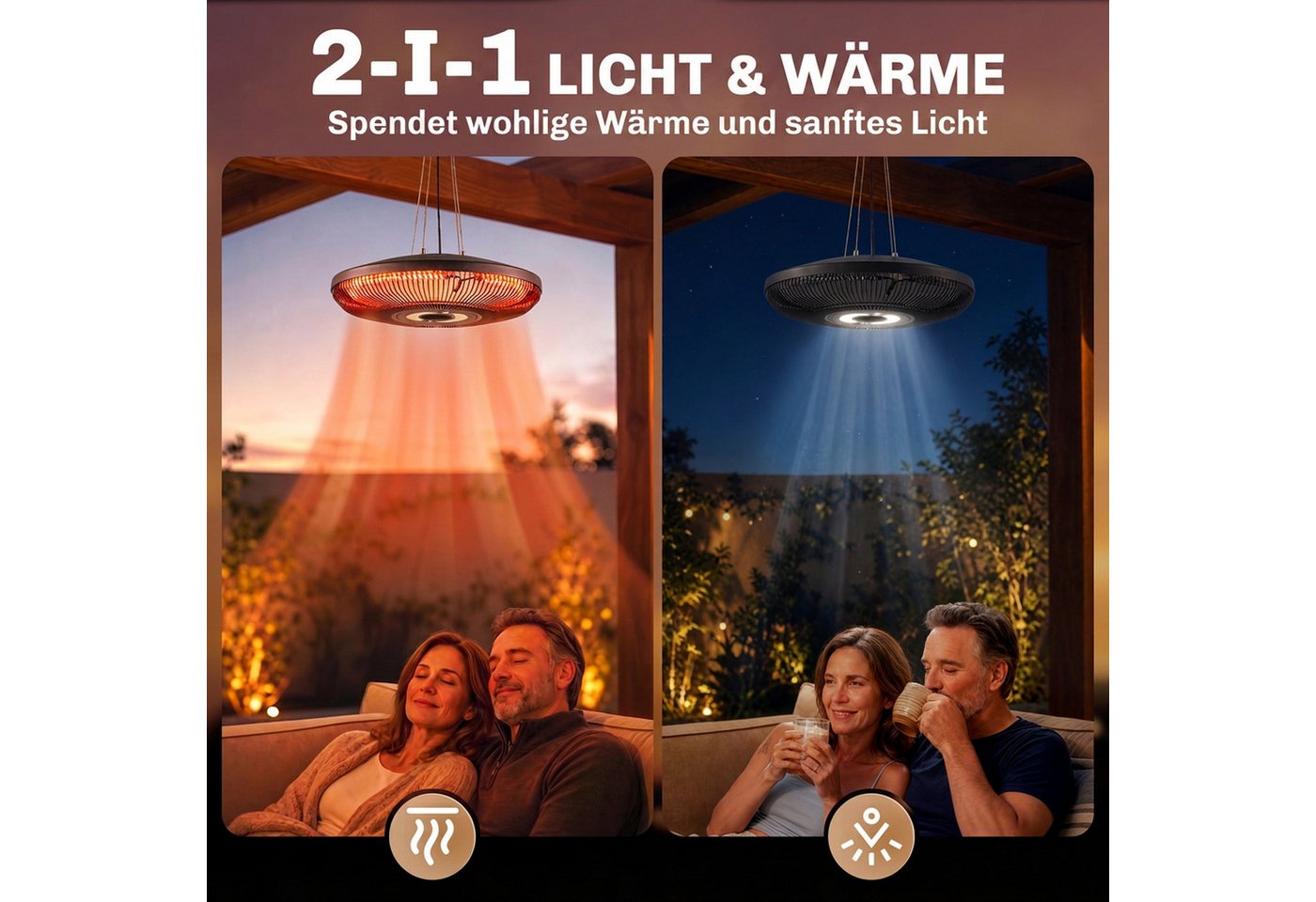 Outsunny Heizstrahler Infrarot Terrassenstrahler, hängend, Carbonfaser, für Terrasse, 2000 W, IP65, 2 Heizstufen, LED, Timer, Fernbedienung