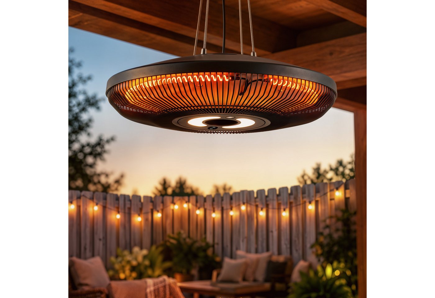 Outsunny Heizstrahler Infrarot Terrassenstrahler, hängend, Carbonfaser, für Terrasse, 2000 W, IP65, 2 Heizstufen, LED, Timer, Fernbedienung Bild 2
