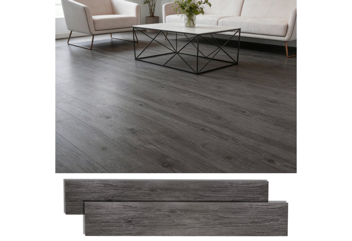 LEMLIT Vinylboden 5m² Vinylboden PVC Bodenbeläge, 36 Stück Selbstklebende Bodenfliesen, fast auf jeder Oberfläche anwendbar, 36 Stück, 36 Dielen, Laminatboden Vinyl Fliesen Klebefliesen Bodenbelag für Wohnzimmer Bild 3