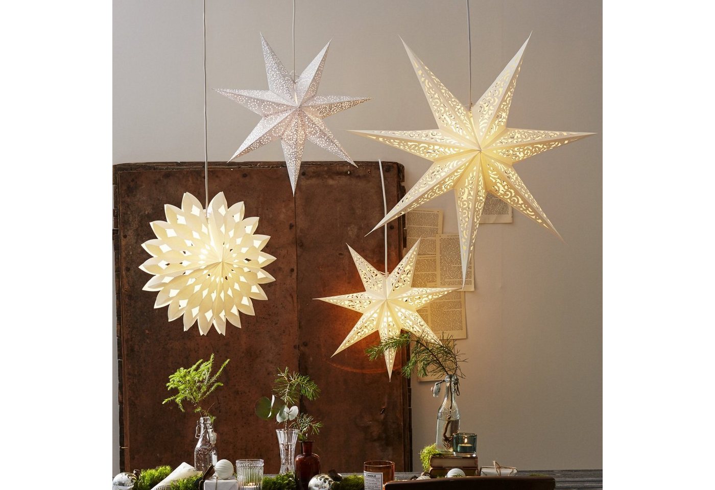STAR TRADING Papierstern Papierstern Weihnachtsstern Deko Leuchtstern D: 80cm 7-zackig weiß Bild 2