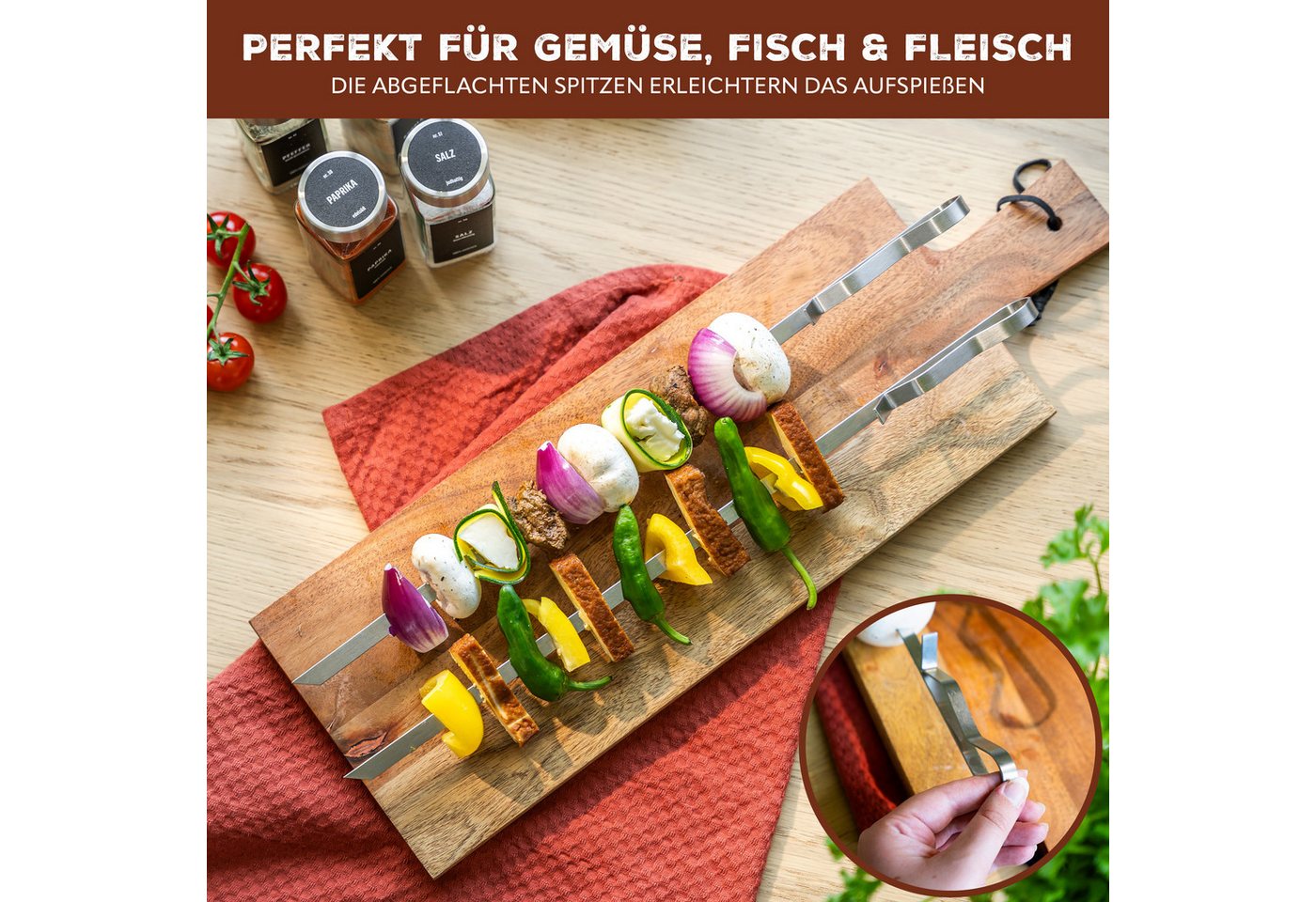 bremermann Grillspieß 4er-Set mit 2 Ablage-Gestellen, Grillspießhalter (4-St), inkl. 2 Grillspießhaltern