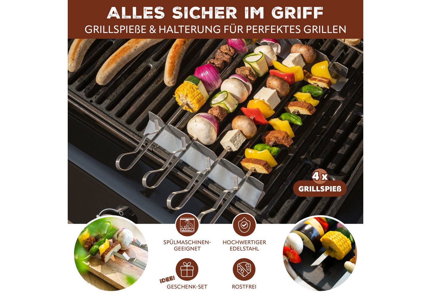 bremermann Grillspieß 4er-Set mit 2 Ablage-Gestellen, Grillspießhalter (4-St), inkl. 2 Grillspießhaltern Bild 3