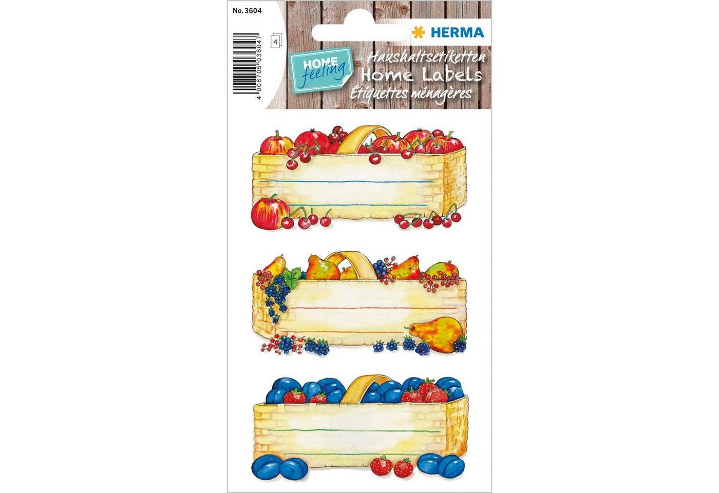 HERMA Etiketten HERMA 3604 Haushalts-Etiketten Vario Obstkörbe, 76 x 35 mm (4 Blatt