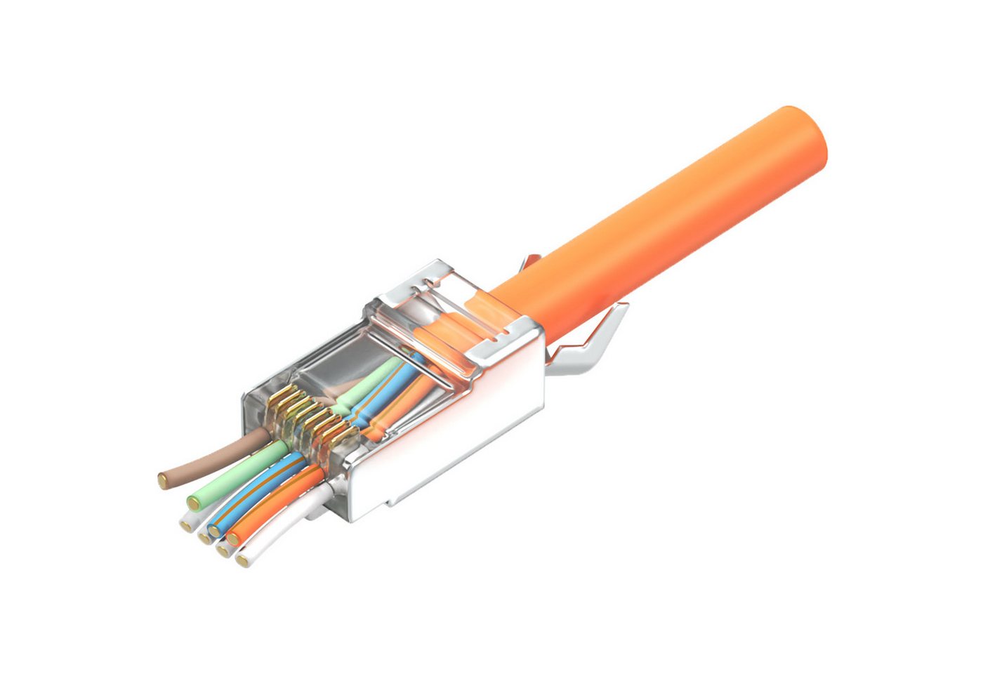 RedStar24 Netzwerkstecker 10x Rj45 Stecker Cat 7 Netzwerkstecker Pass Through, (CAT7 Pass Trough Netzwerkstecker, Orange 10 Stück) Bild 2